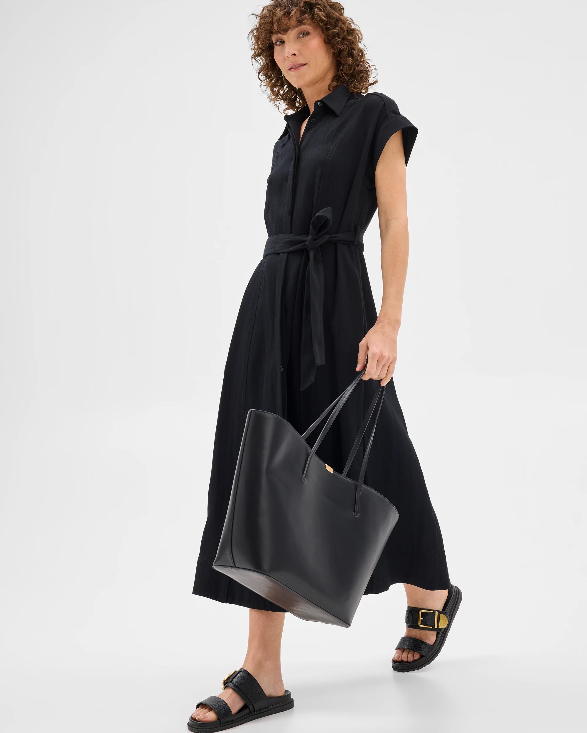 2 Summer Twill Midi Shirt Dress - Preview BLACK, 2 of 7