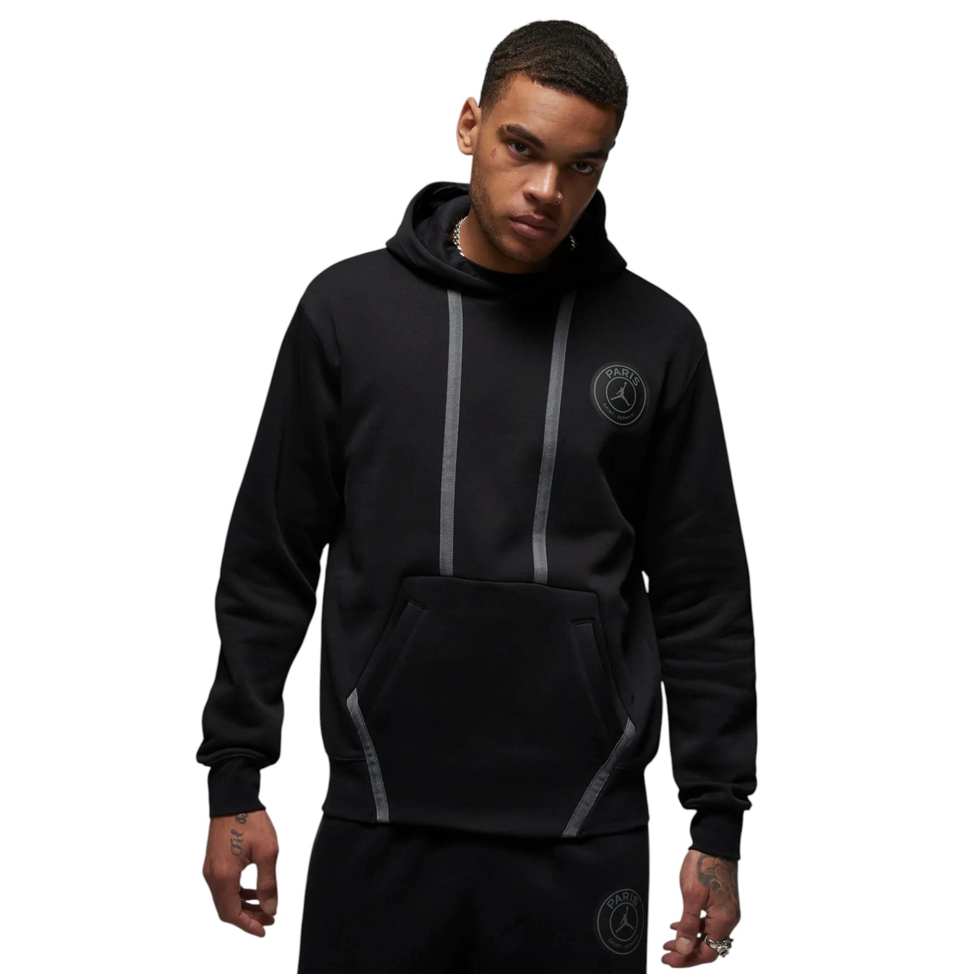 2 Nike Mens Jordan Paris Saint-Germain Black Fleece Pullover Hoodie BLACK, 2 of 7