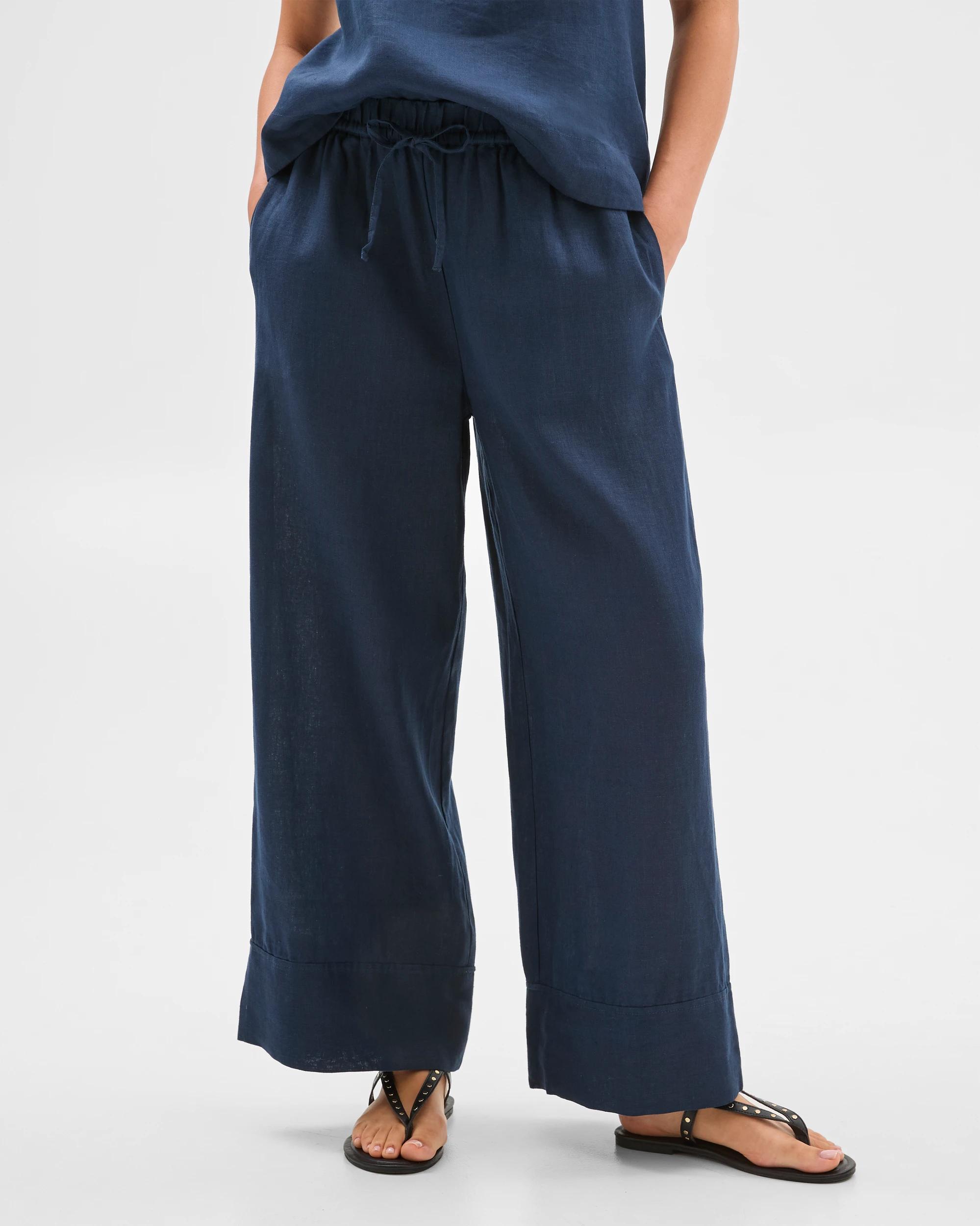 5 Target European Linen Wide Leg Pants NAVY BLUE, 5 of 6