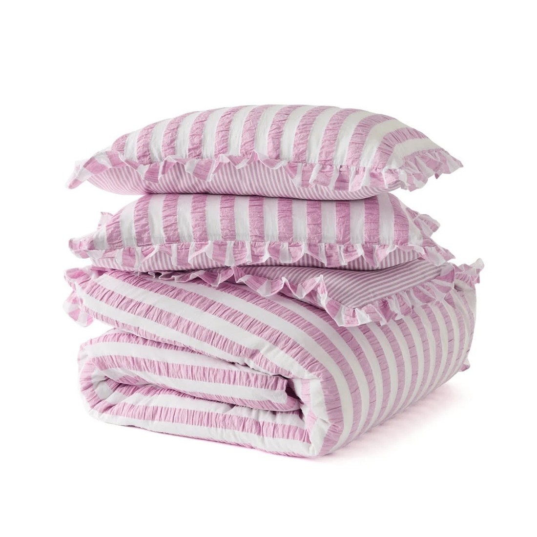 6 Ruffle Stripe Cotton Reversible Quilt Cover Set - Double Bed, Mauve, 6 of 7