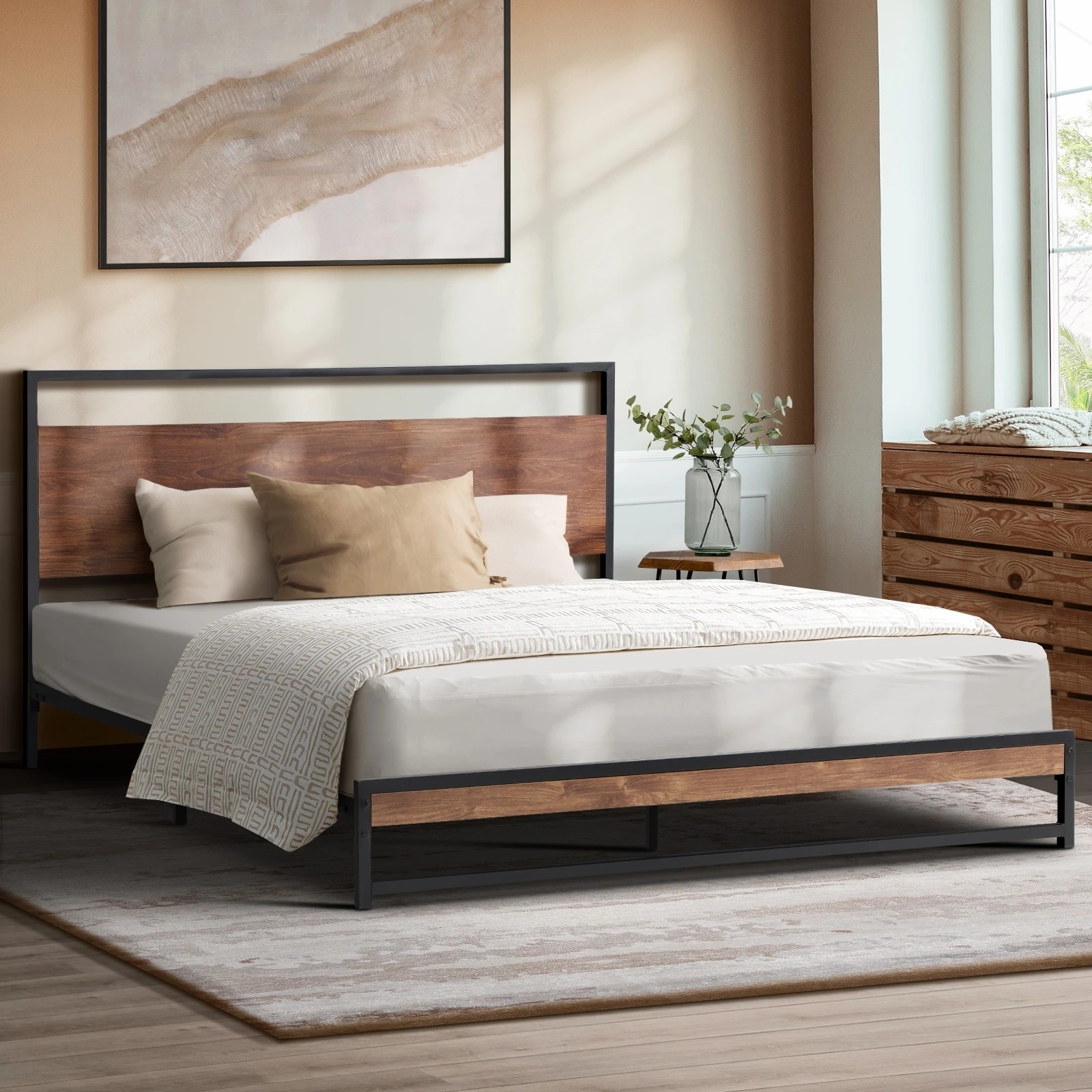 2 Oikiture Metal Bed Frame King Size Beds Base Platform Wood
 - Black, 2 of 9