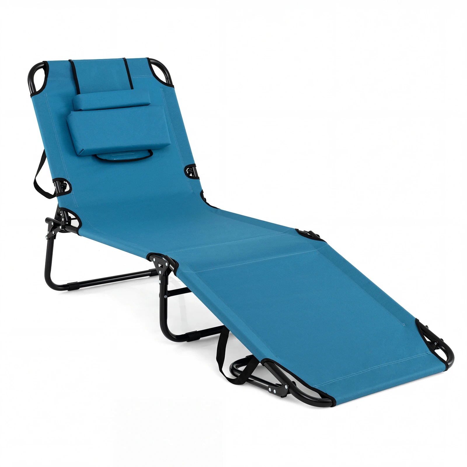 5 Costway Folding Beach Sun Lounger w/Removable Pillows Face Down Tanning Chair - Blue, 5 of 5