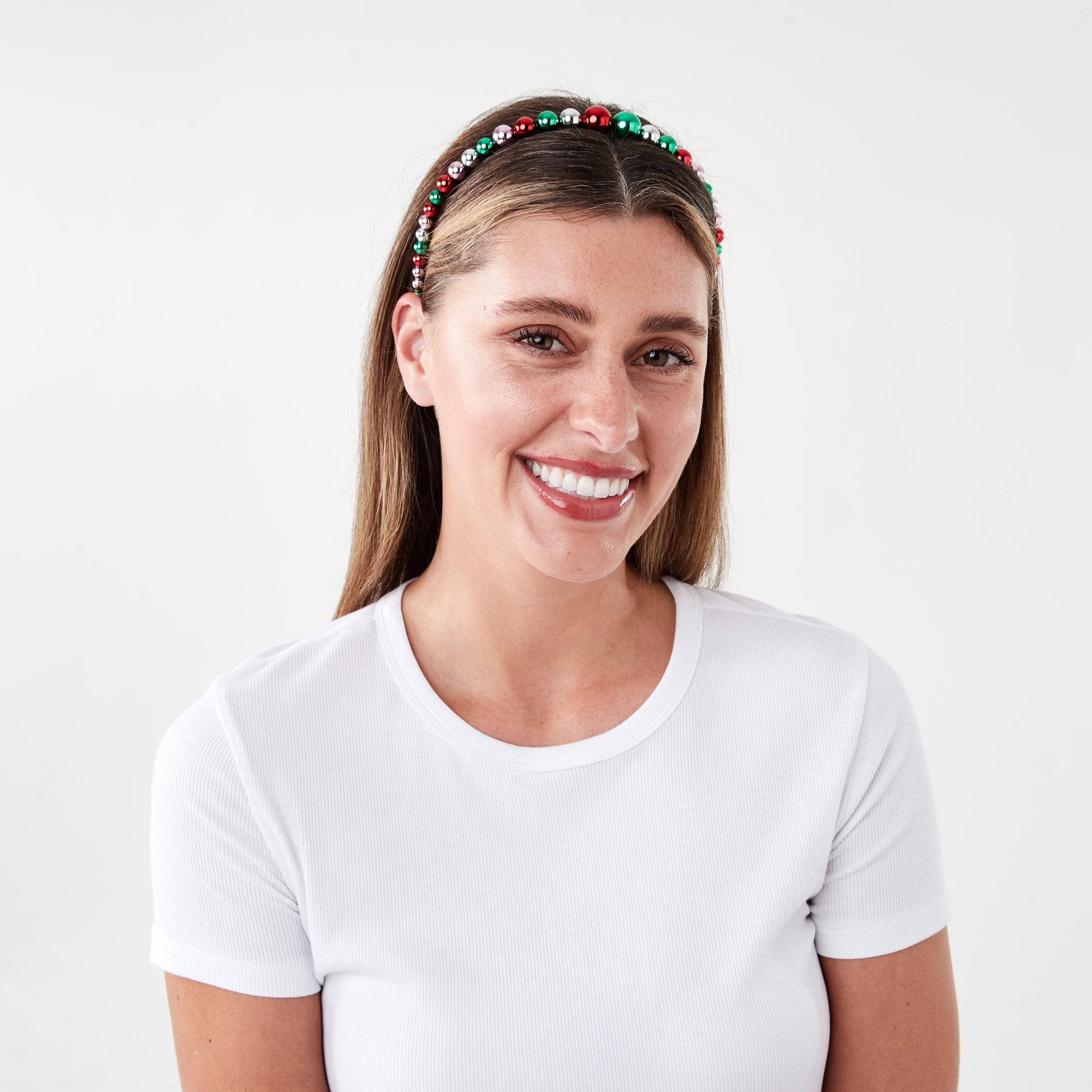 3 Christmas Gradual Ball Headband - Green, Red and Silver Tone, 3 of 4