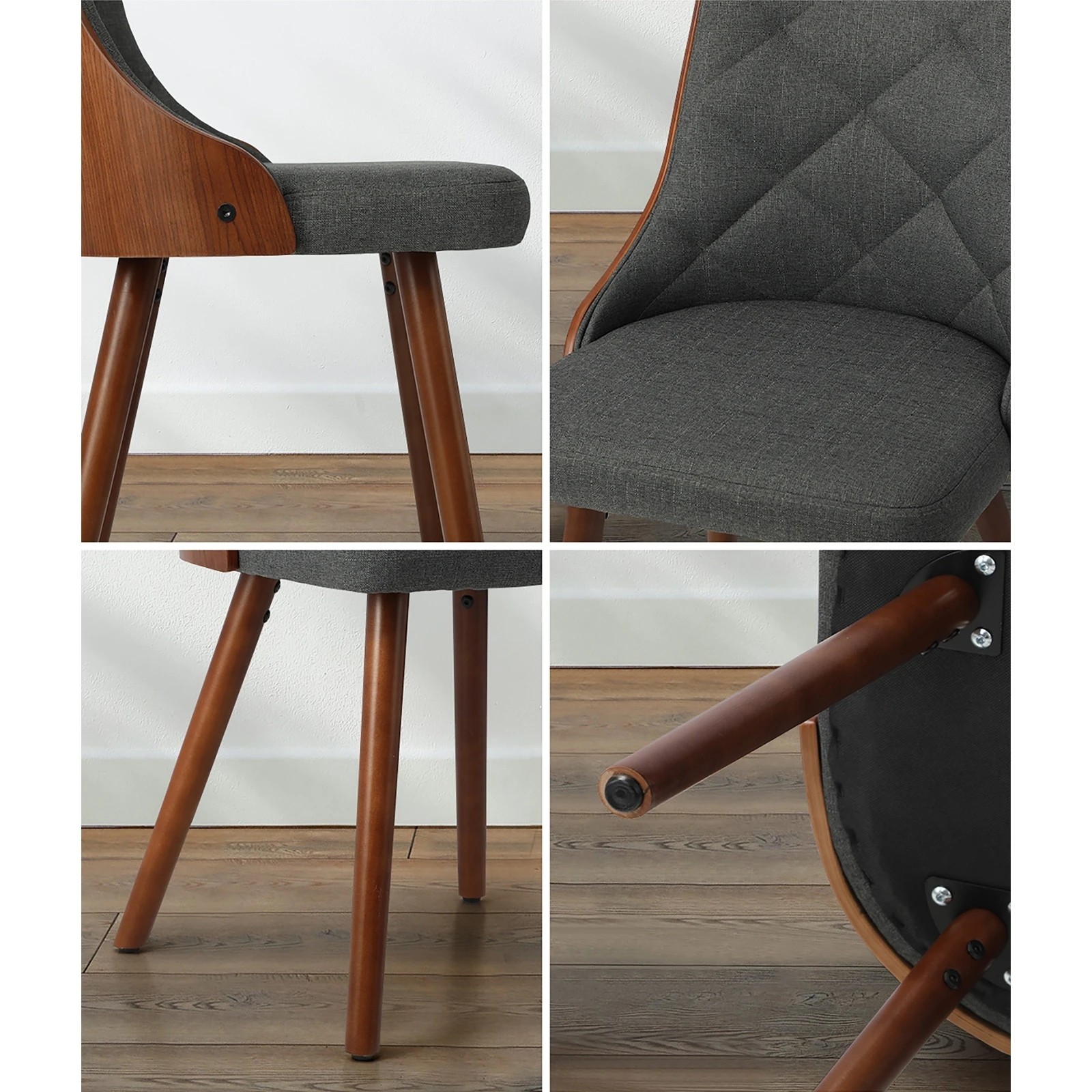 4 Oikiture 2x Dining Chairs Wooden Chair Kitchen Cafe Faux Linen Fabric Padded Seat
 - Grey, 4 of 10