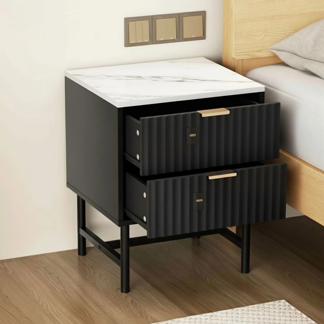 6 Artiss Bedside Table 2 Drawers - Black, 6 of 6