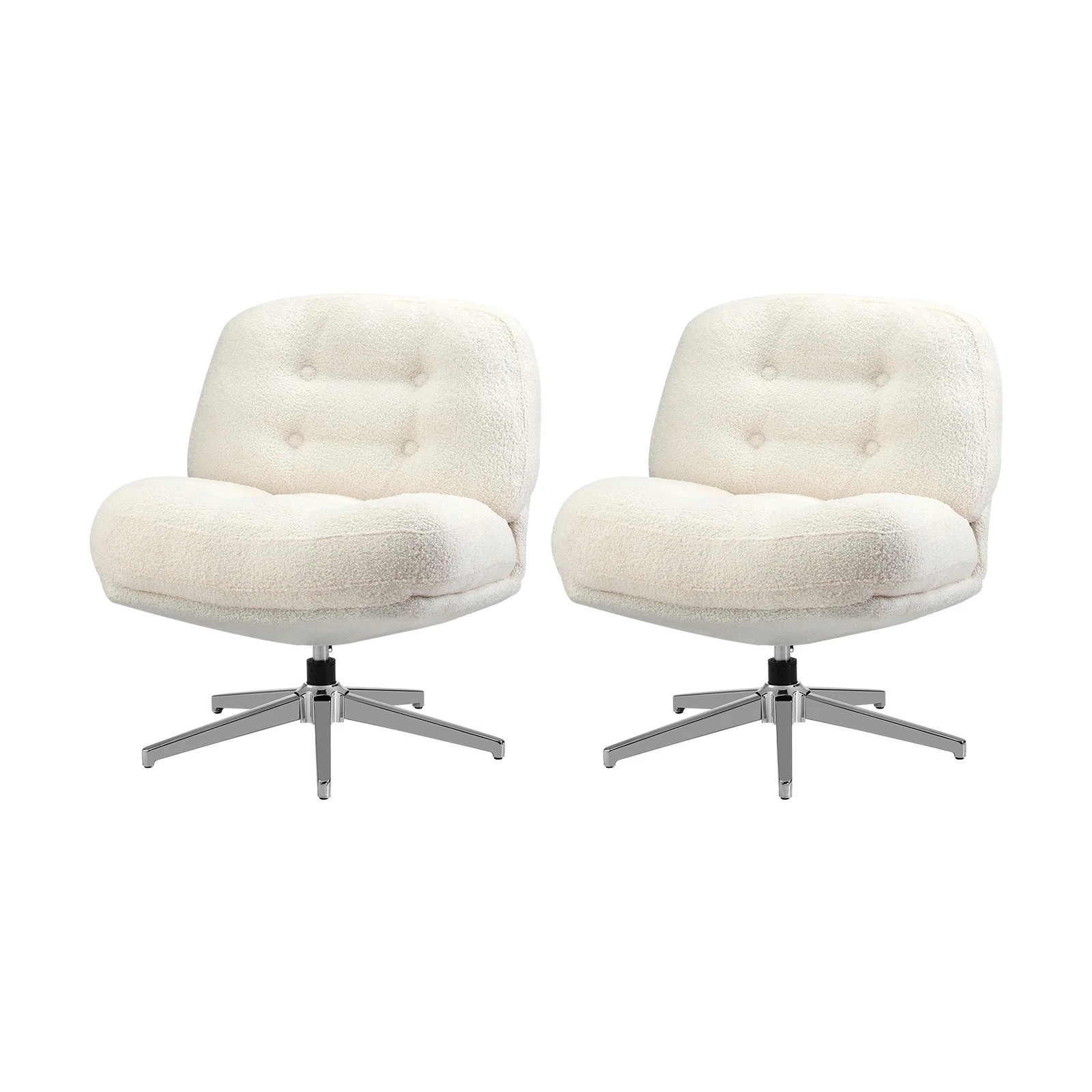 1 Oikiture 2x Armchair Swivel Lounge Chair Padded Accent Chairs Boucle - White, 1 of 10