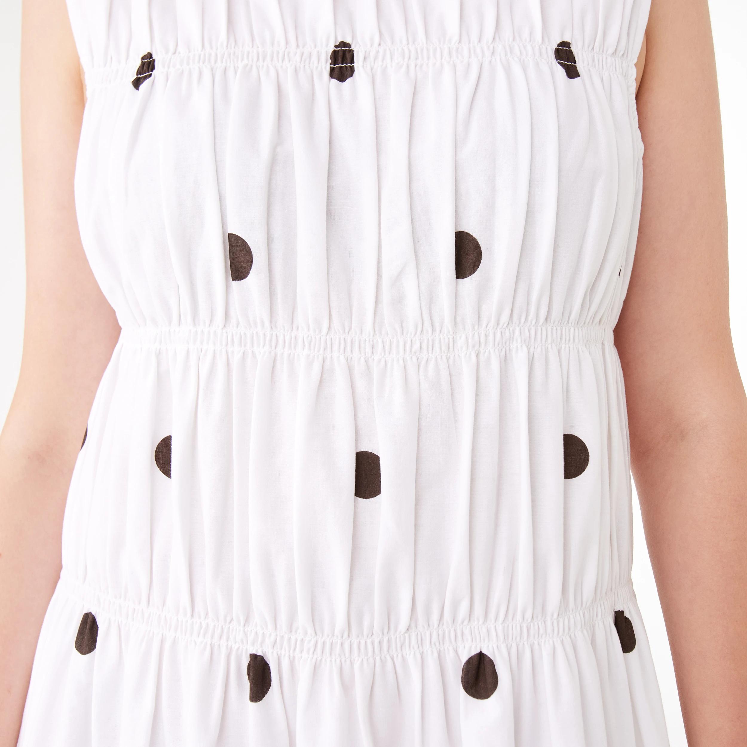 6 Sleeveless Cotton Shirred Midi Dress Spot Wht, 6 of 7