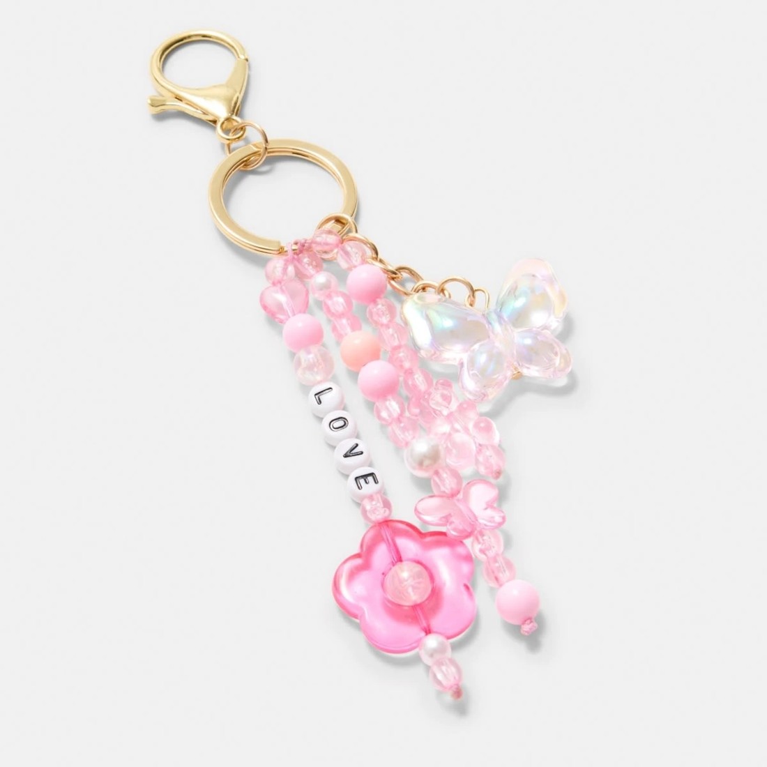 2 Love Bead Charm Keyring - Gold Tone, Pink and White, 2 of 3