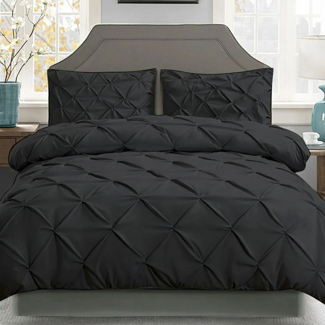 6 Giselle Bedding Quilt Cover Set Diamond  Super King - Super King Bed - Black, 6 of 6