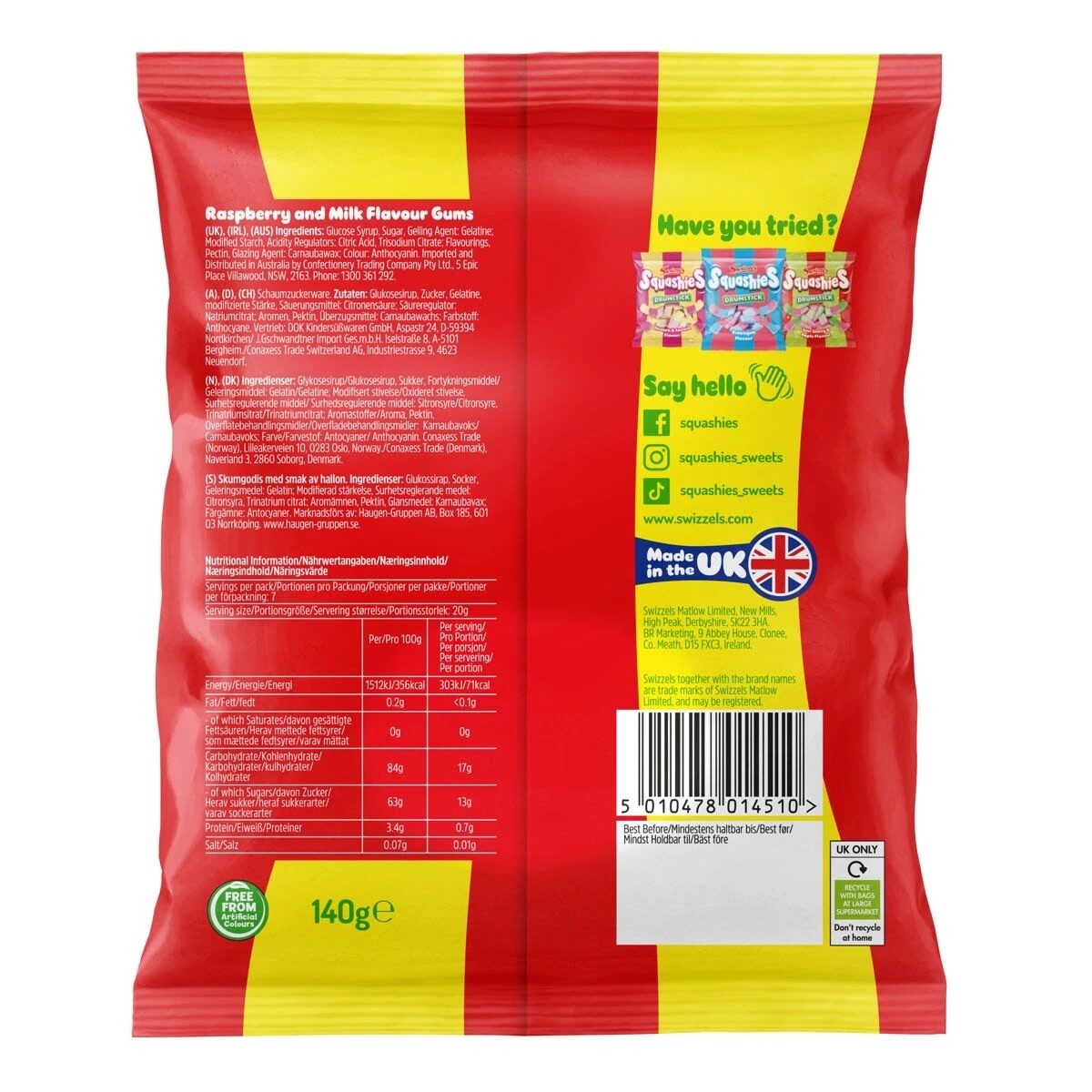 2 Swizzels Squashies Original Raspberry and Milk Flavour Drumstick 140g, 2 of 2