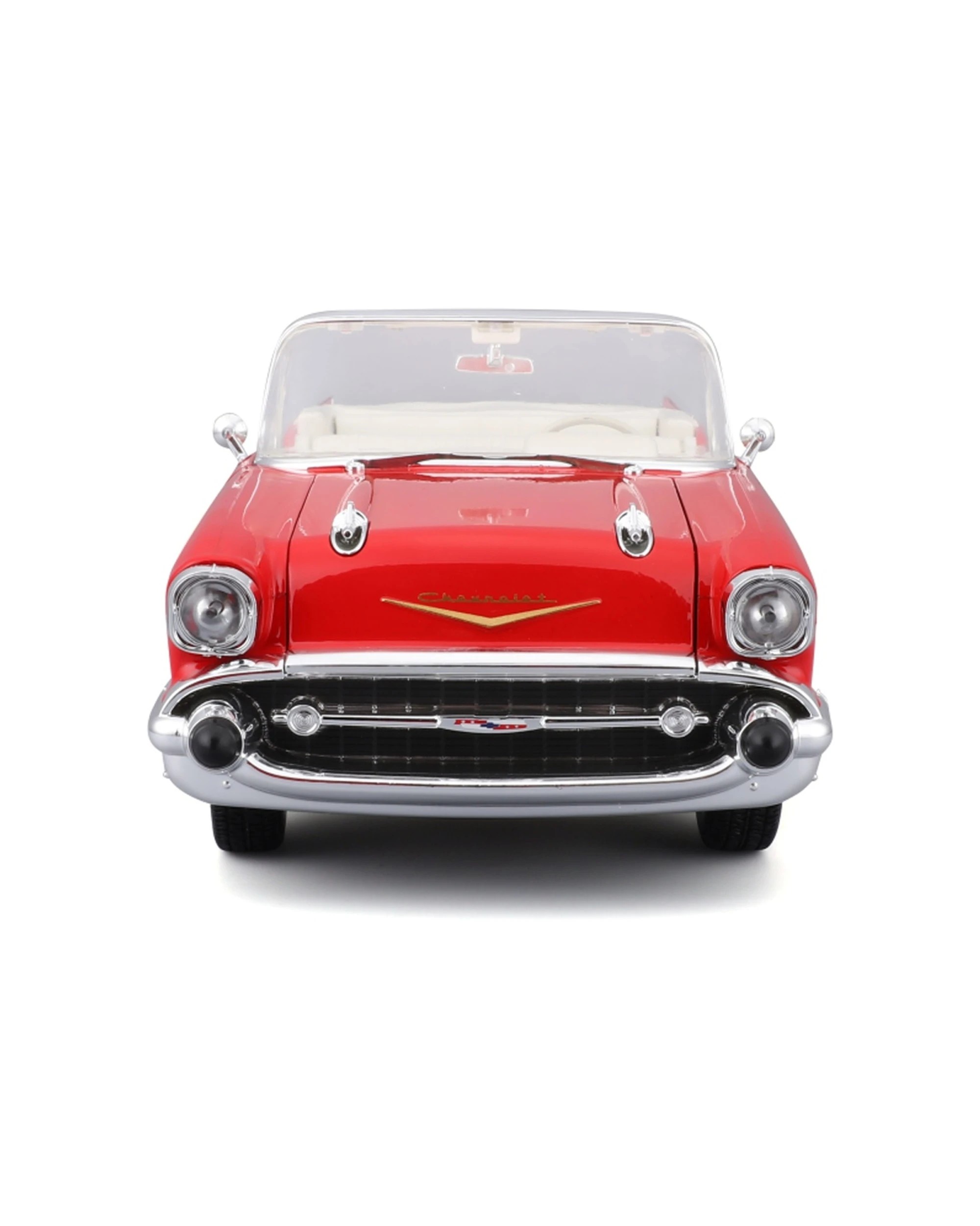 2 Maisto 1957 Chevrolet Bel Air Convertible Diecast Model Car Replica - Red, 2 of 7