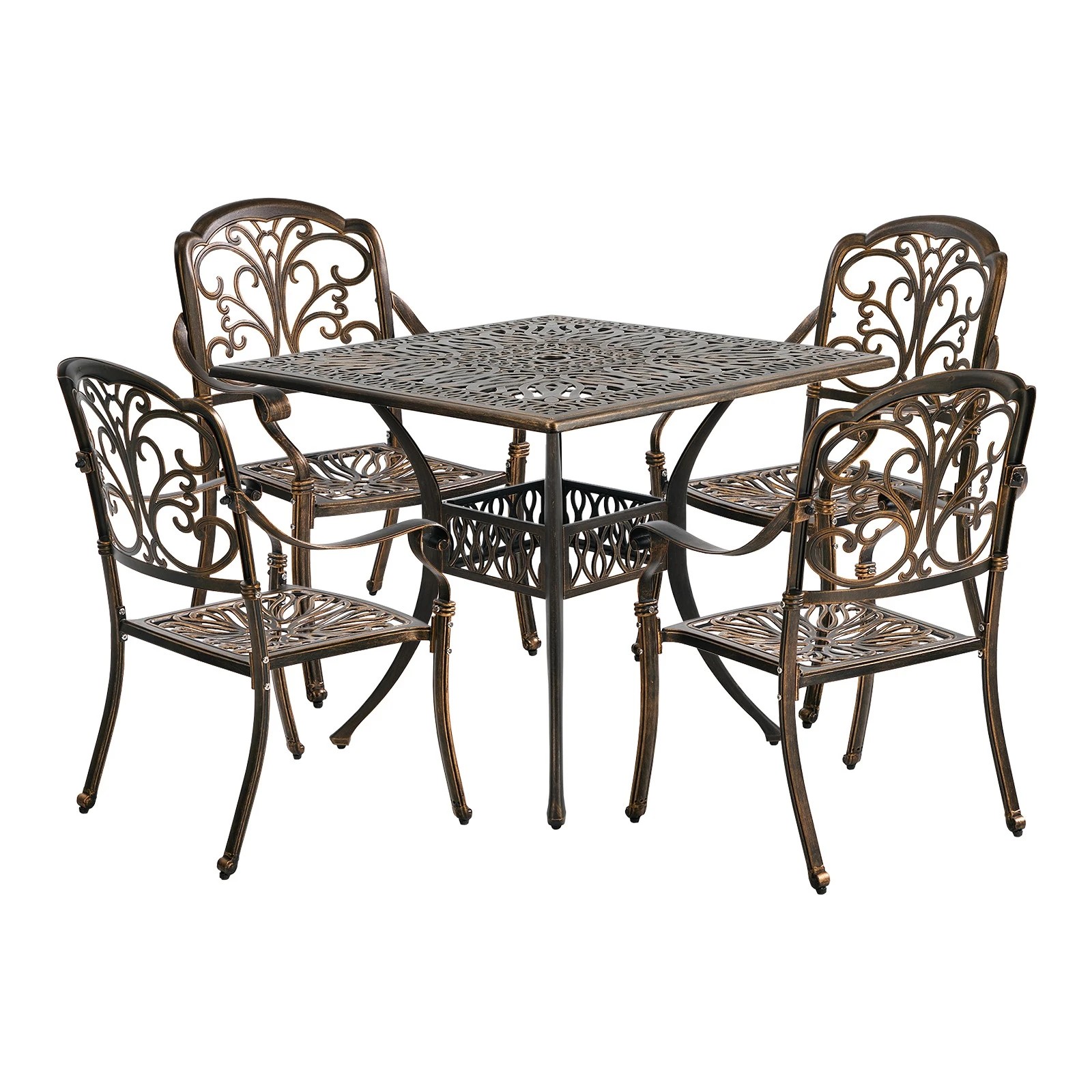 1 Livsip 5 Piece Outdoor Dining Setting Cast Aluminium Table Chairs Furniture - Bronze, 1 of 7