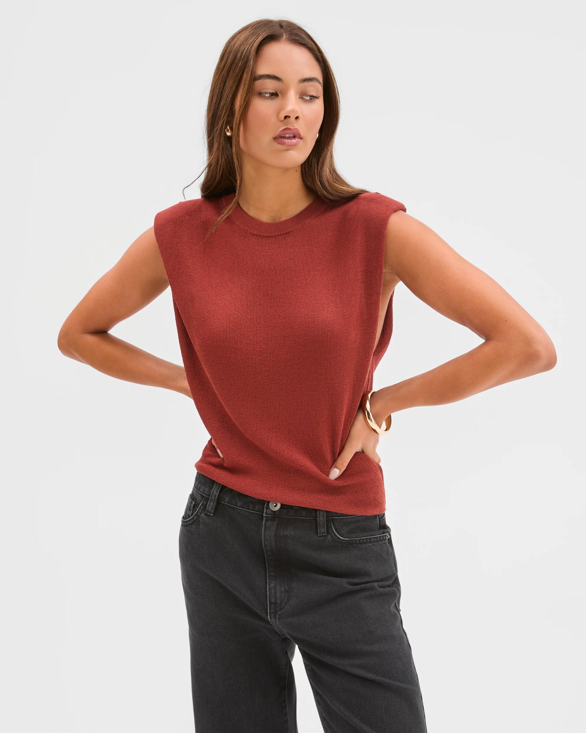 4 Lily Loves Extended Shoulder Knit Top RUST, 4 of 7