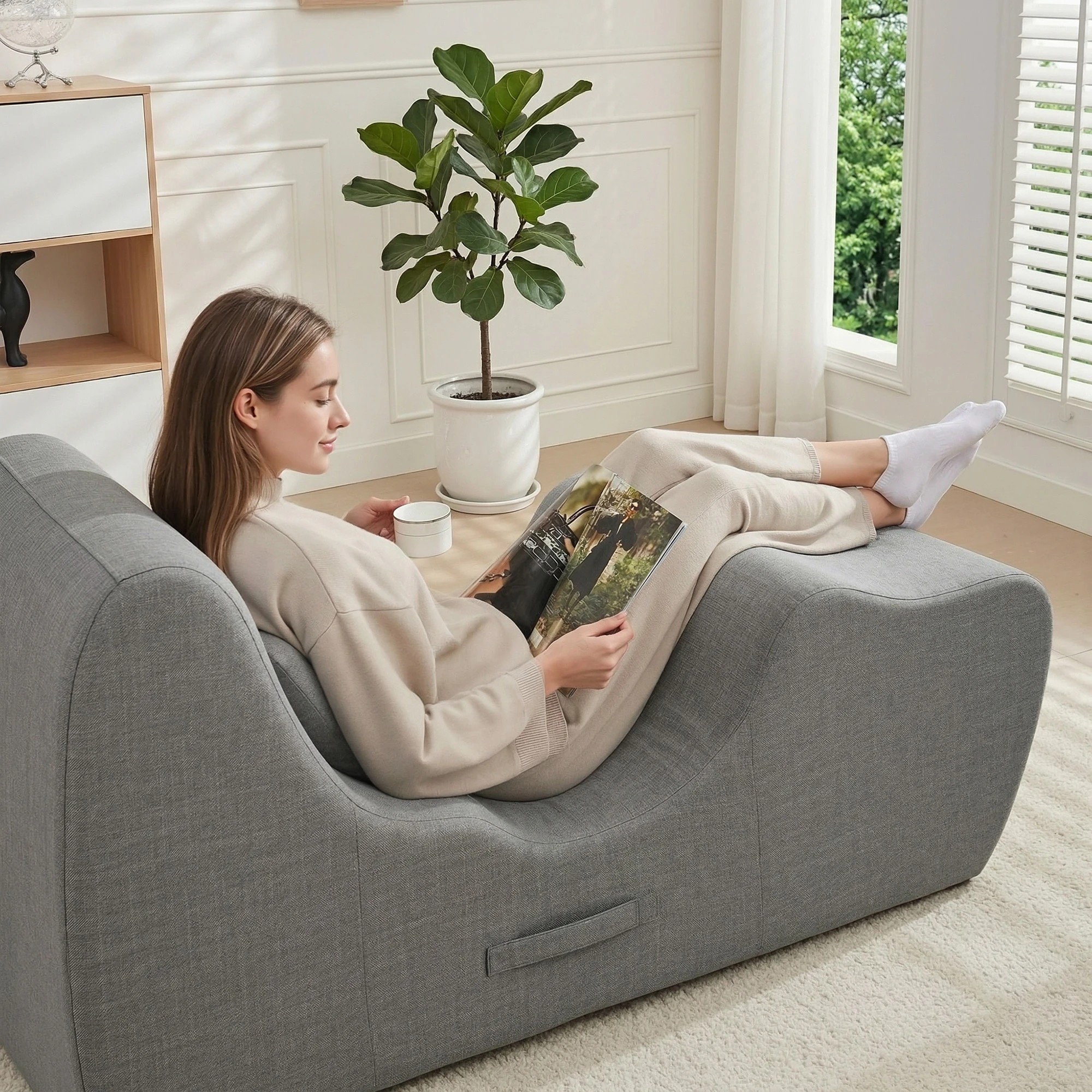 6 Artiss Chaise Lounge Chair Ergonomic S-Curve Floor Lounger Boneless Lounge Chairs - Grey, 6 of 8