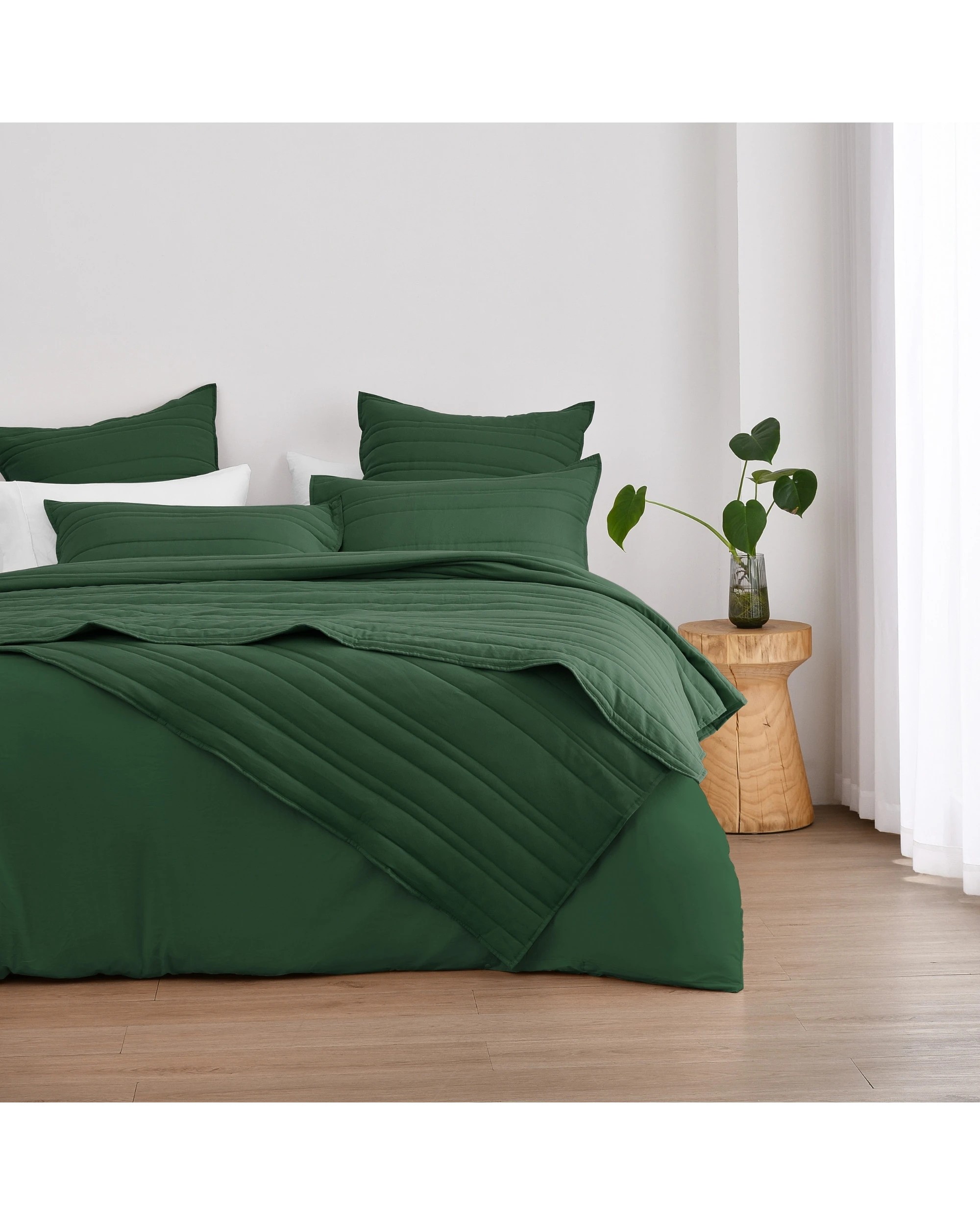 6 Dreamaker Superfine Washed Microfibre Stripe Quilted Coverlet Set - Super King Bed - Hunter Green, 6 of 7