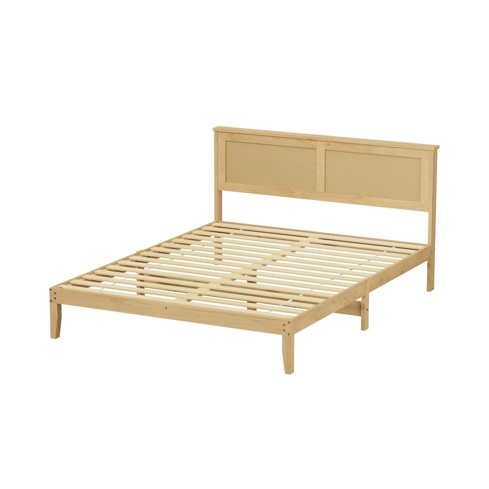 10 Oikiture Wooden Bed Frame Rattan Headboard Double - Double Bed - Natural, 10 of 10