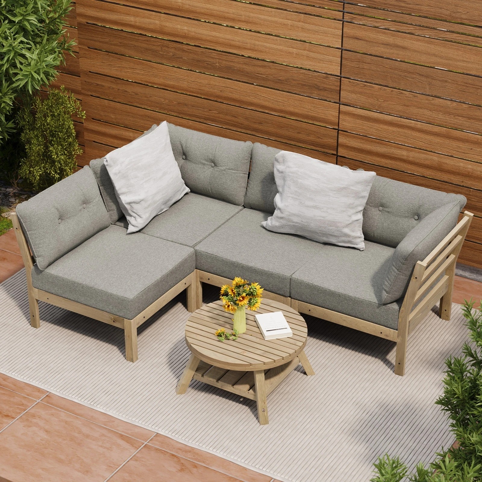 3 Livsip 4 Seater Outdoor Sofa Set Lounge Setting - Beige, 3 of 8