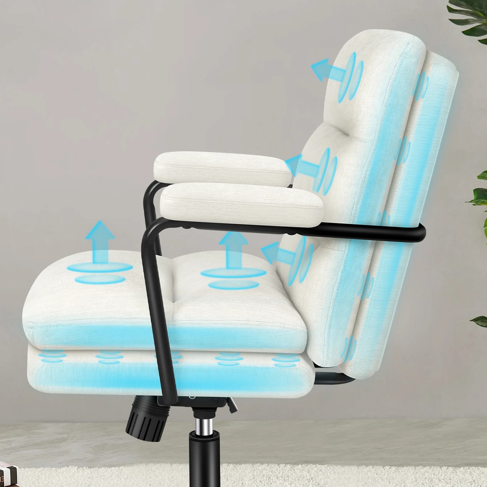 3 Alfordson Office Chair Ergonomic Executive Computer Work Seat Chenille - Beige, 3 of 10