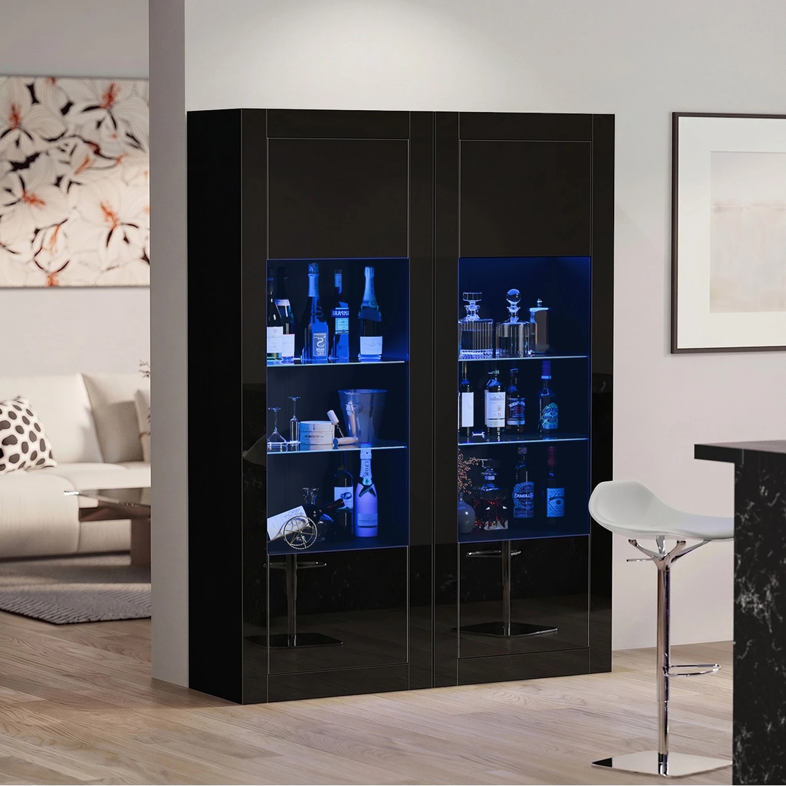 4 Oikiture LED Display Cabinet Buffet Sideboard Storage Cupboard 170cm - Black, 4 of 8