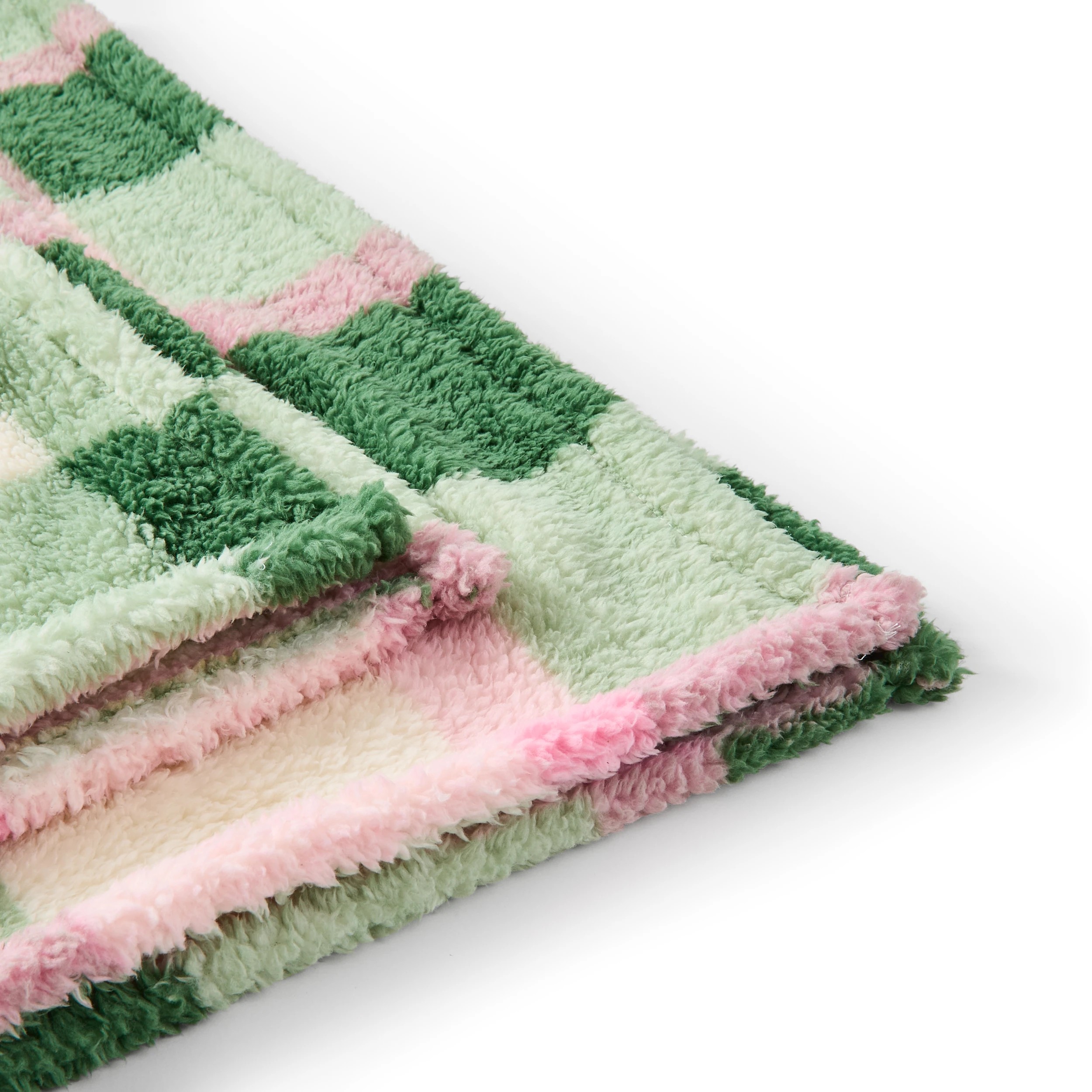 5 Check Teddy Fleece Throw - Pink and Green, 5 of 6