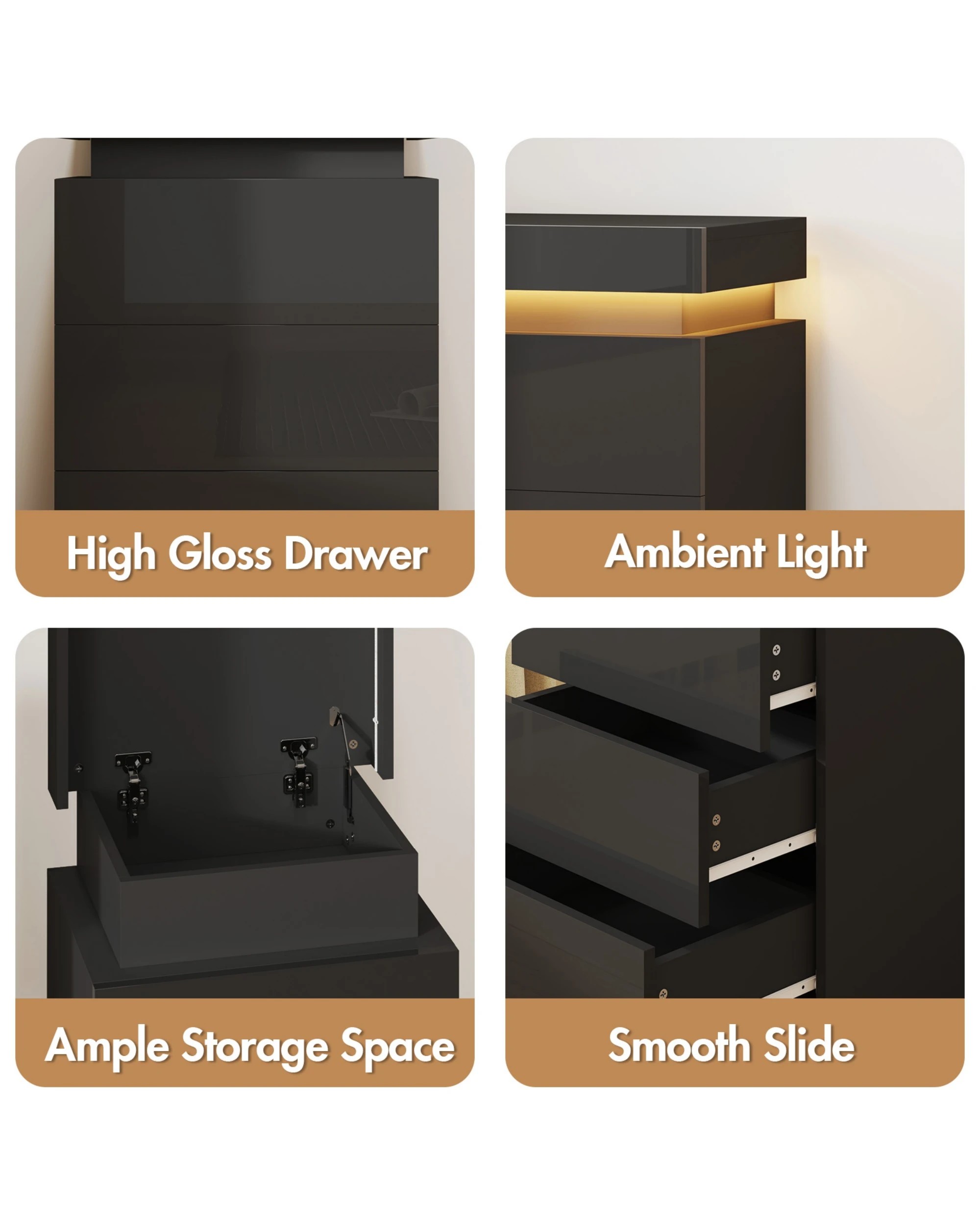 7 Advwin Set of 2 Led Bedside Table Lift Up Storage Nightstand, 7 of 7