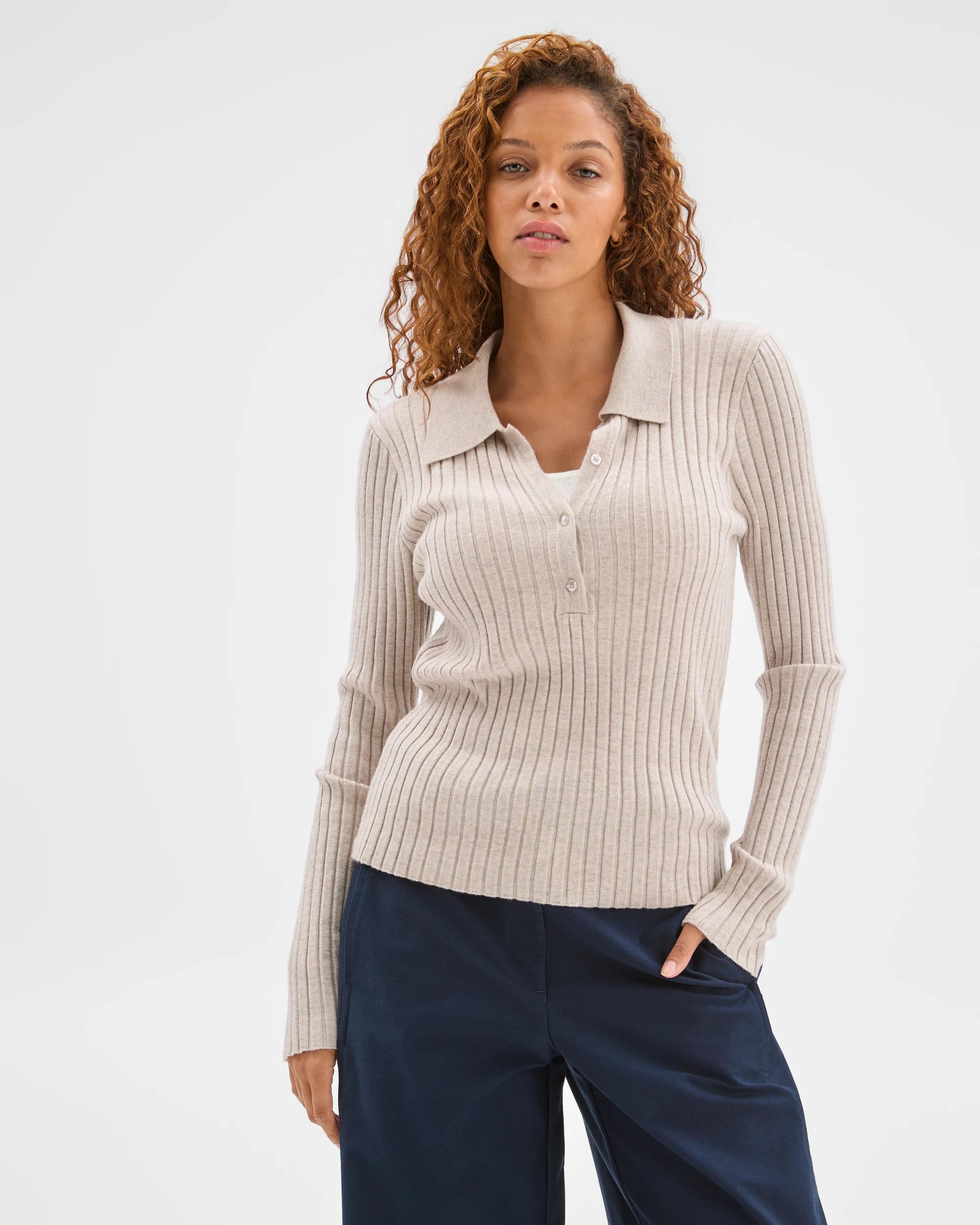 2 Target Woman Fine Knit Double Layer Polo Jumper BIRCH MARLE, 2 of 6