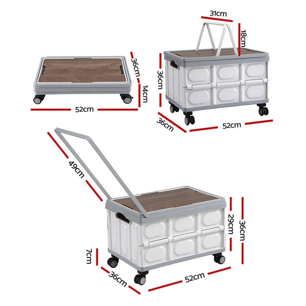 2 Gardeon Collapsible Outdoor Storage Box 54L Stackable Folding Camping Organizer Wheels Plywood Lid - Multi, 2 of 7