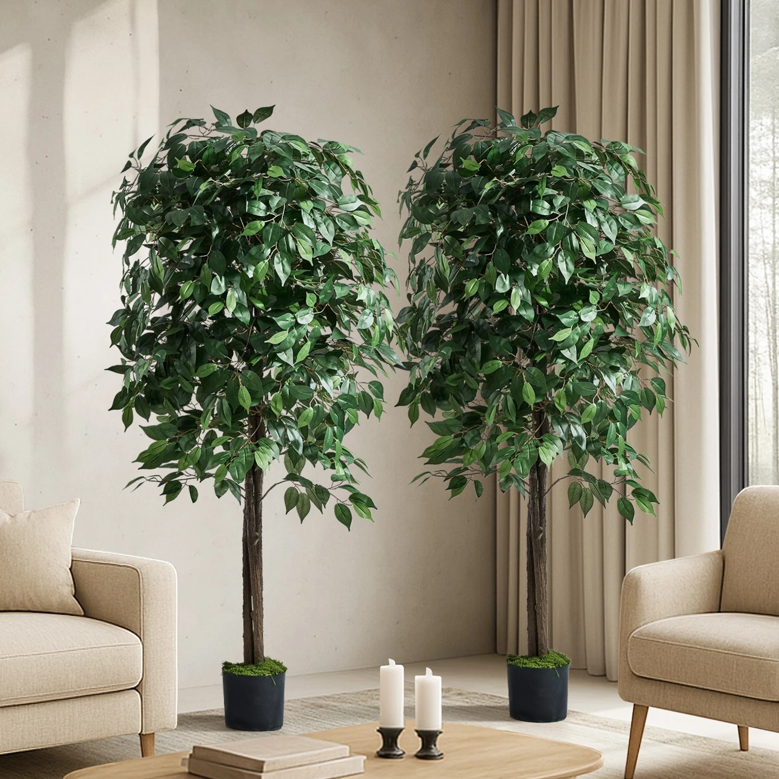 3 Livsip 2 Pack 150cm Artificial Ficus Tree Faux Potted Plant - Green, 3 of 10