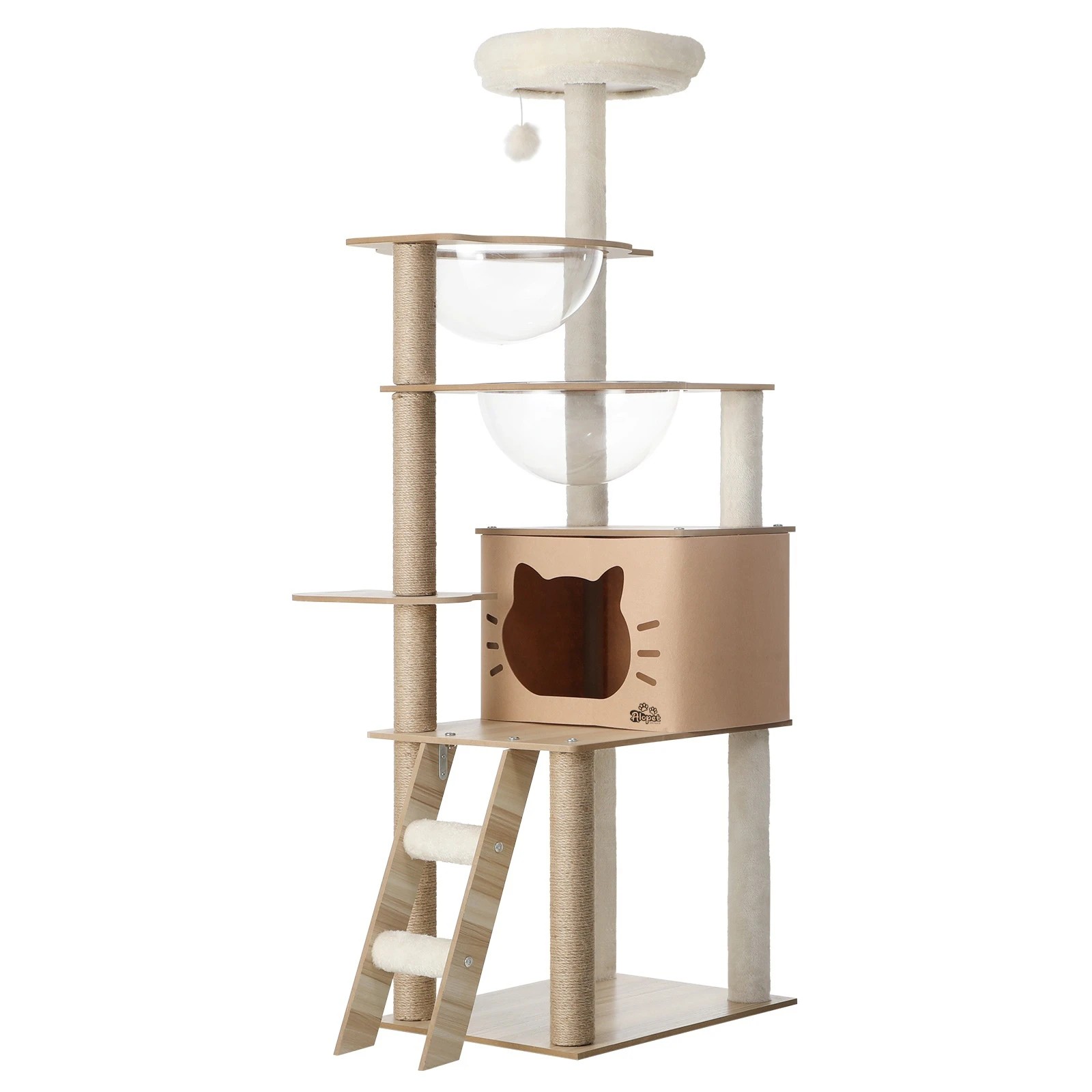 1 Alopet Cat Tree Tower Scratching Post Wood Scratcher Condo Detachable House
 - Natural, 1 of 8