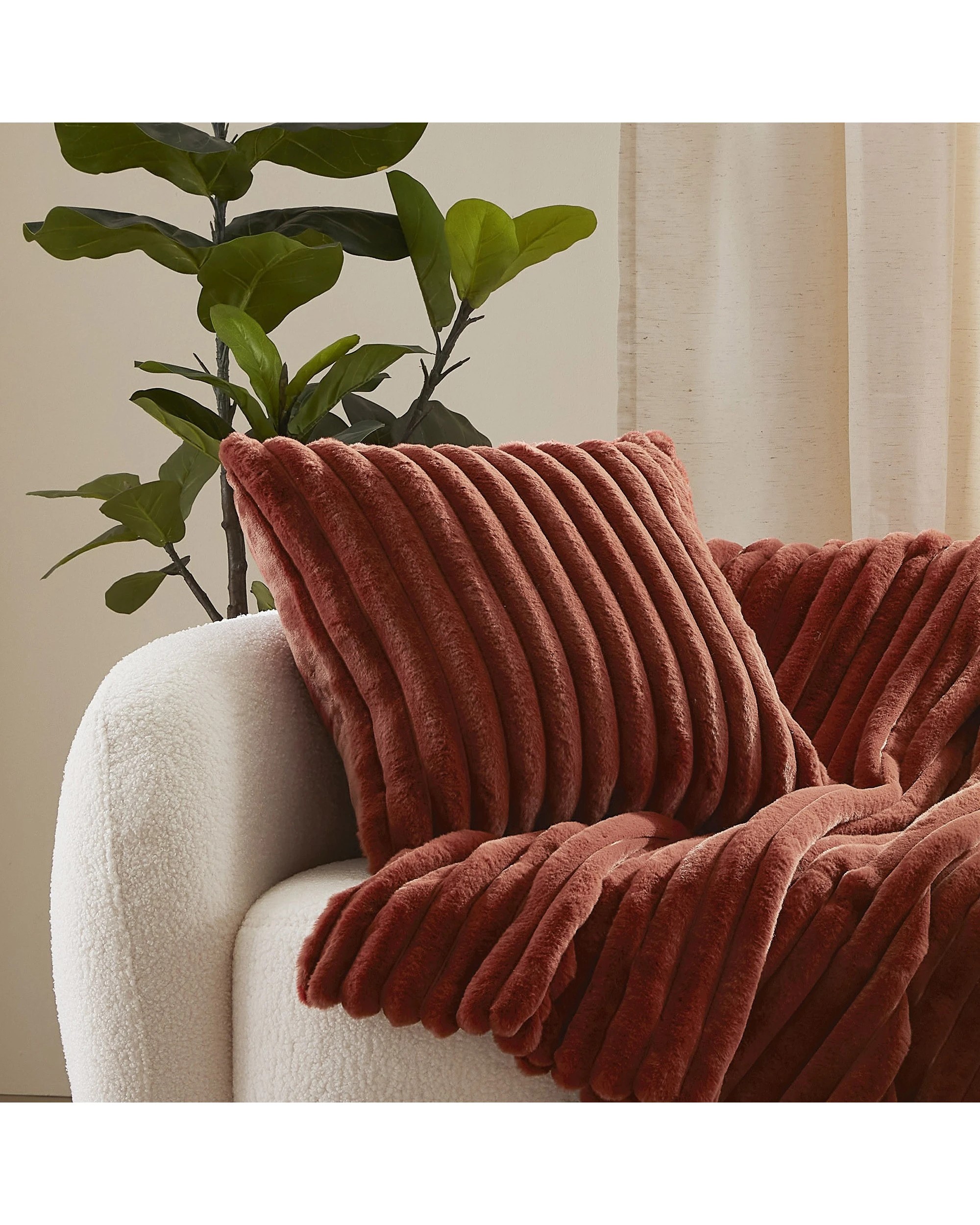 1 Dreamaker Chunky Embossed Fleece Cushion 50x50cm - Rust, 1 of 6