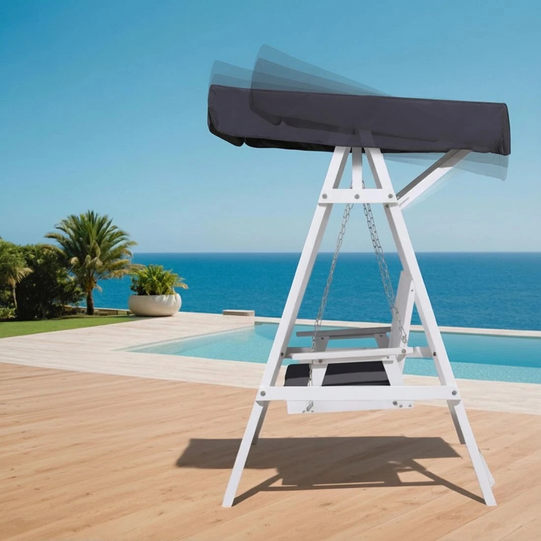 4 Gardeon Outdoor Wooden Swing Chair Garden Bench Canopy Cushion 3 Seater - White, 4 of 7