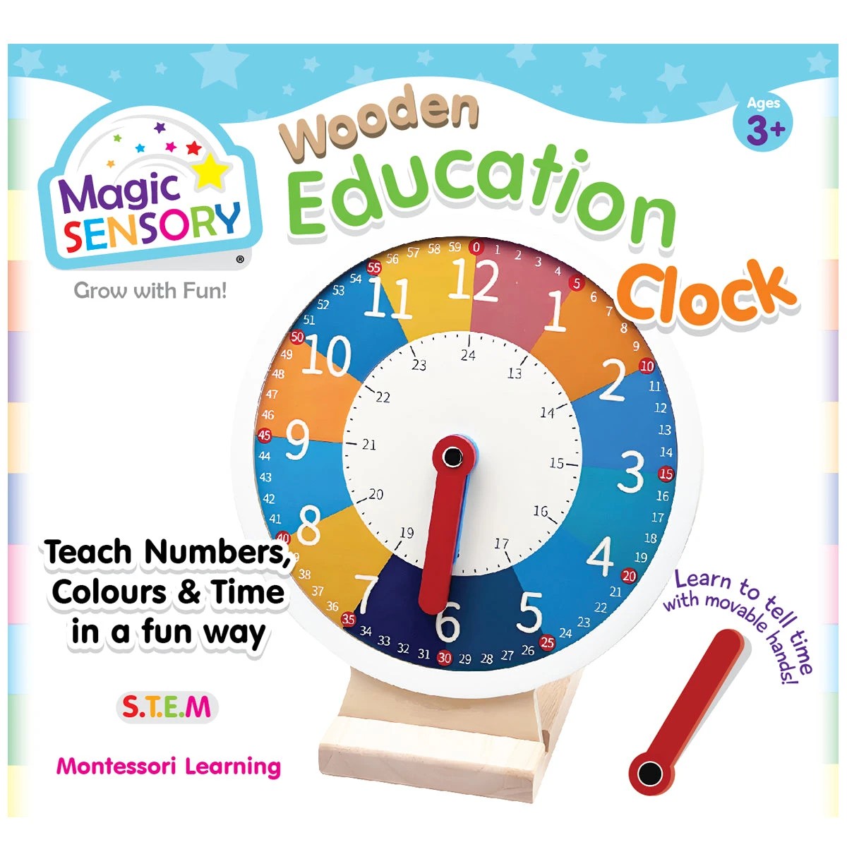 1 Magic Sensory Wooden Early Education Learning Clock, 1 of 4