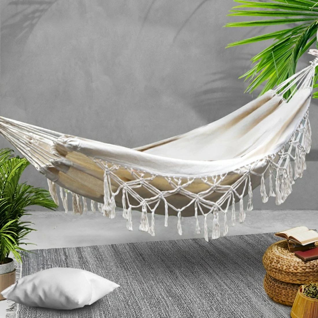 7 Gardeon Hammock Bed Rope Tassel Outdoor Hammocks Chair Camping - Beige, 7 of 7