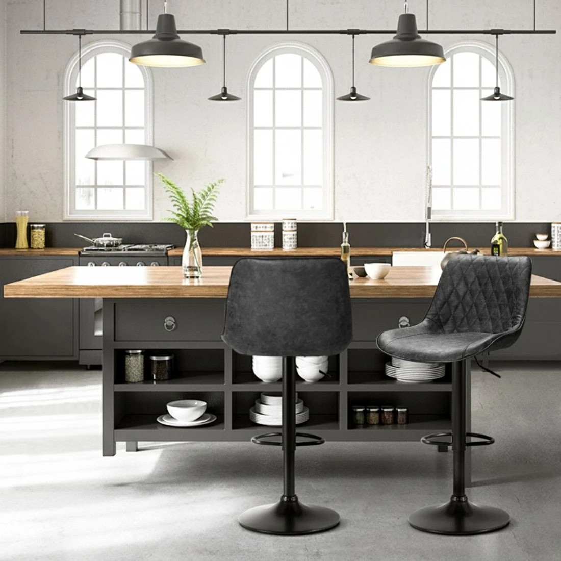 3 Artiss 4x Bar Stools Gas Lift Vintage Leather - Black, 3 of 5