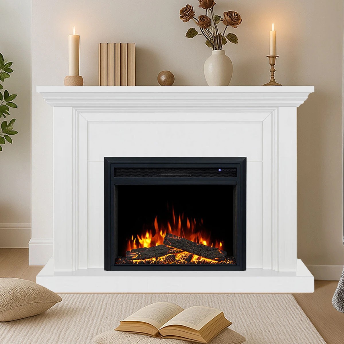 1 Moda Living Kingsley Electric Fireplace Heater White Mantel Suite with Moonlight Insert - White, 1 of 5