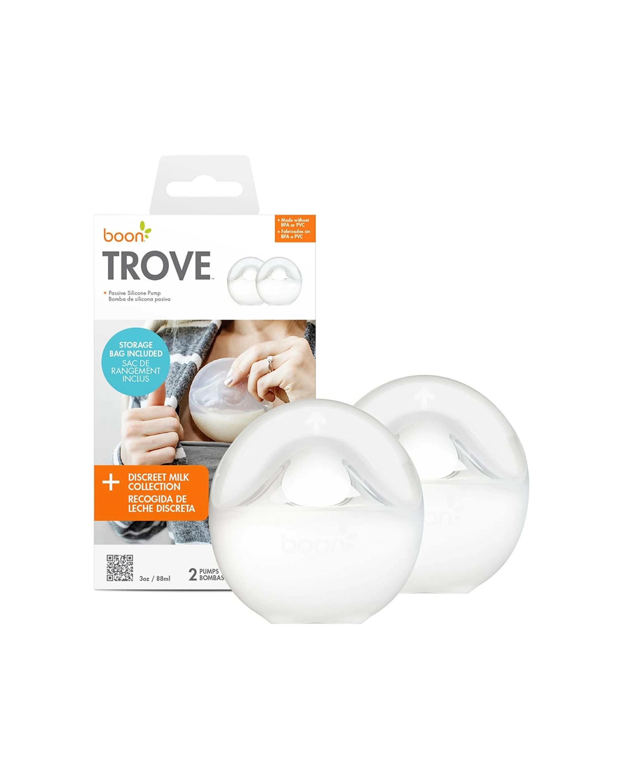 1 Boon 2pc Trove Silicone Breast Pump Pack With Pouch 11x11cm - White, 1 of 3
