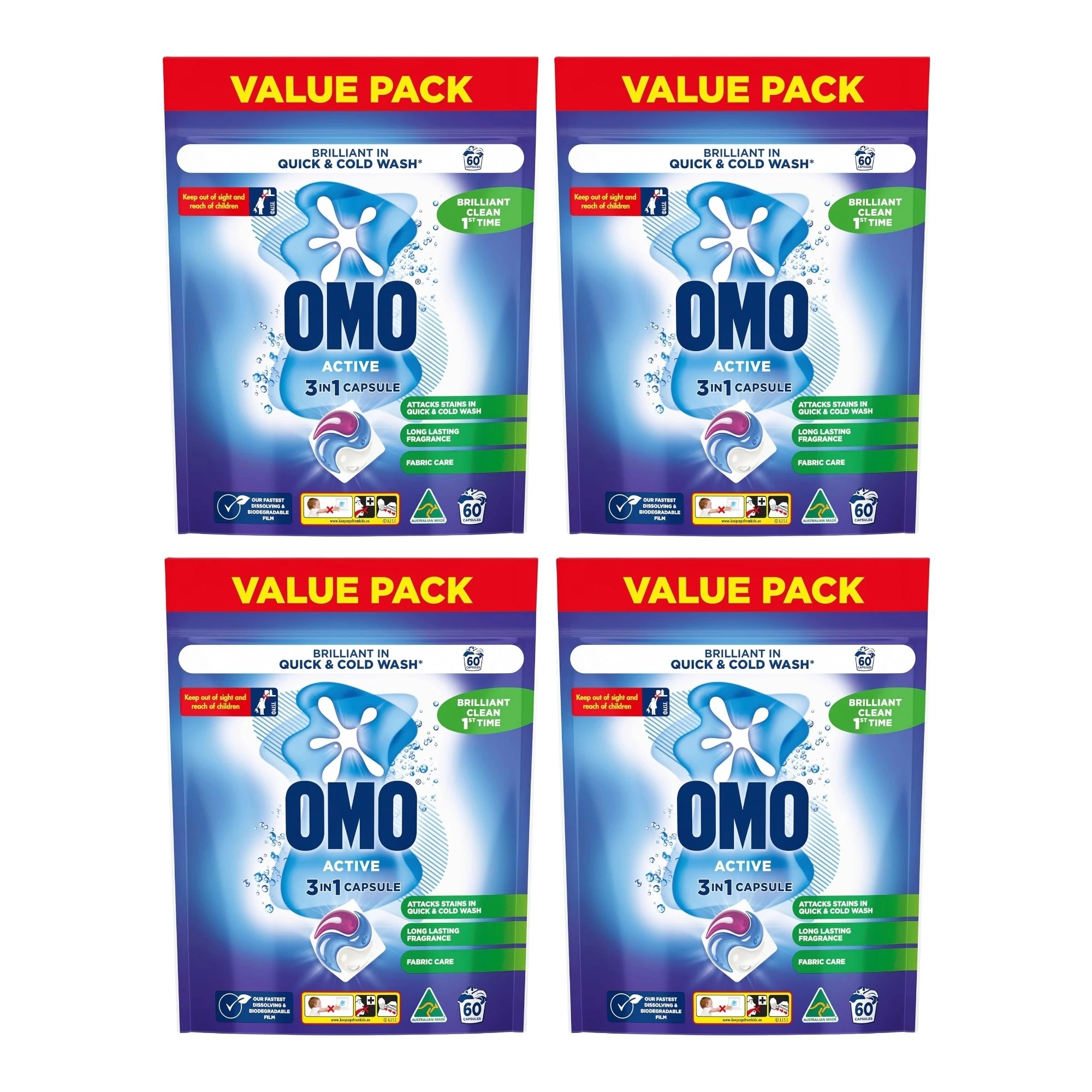 1 Omo 3 in 1 Active Laundry Capsules 60 Pack x4, 1 of 5