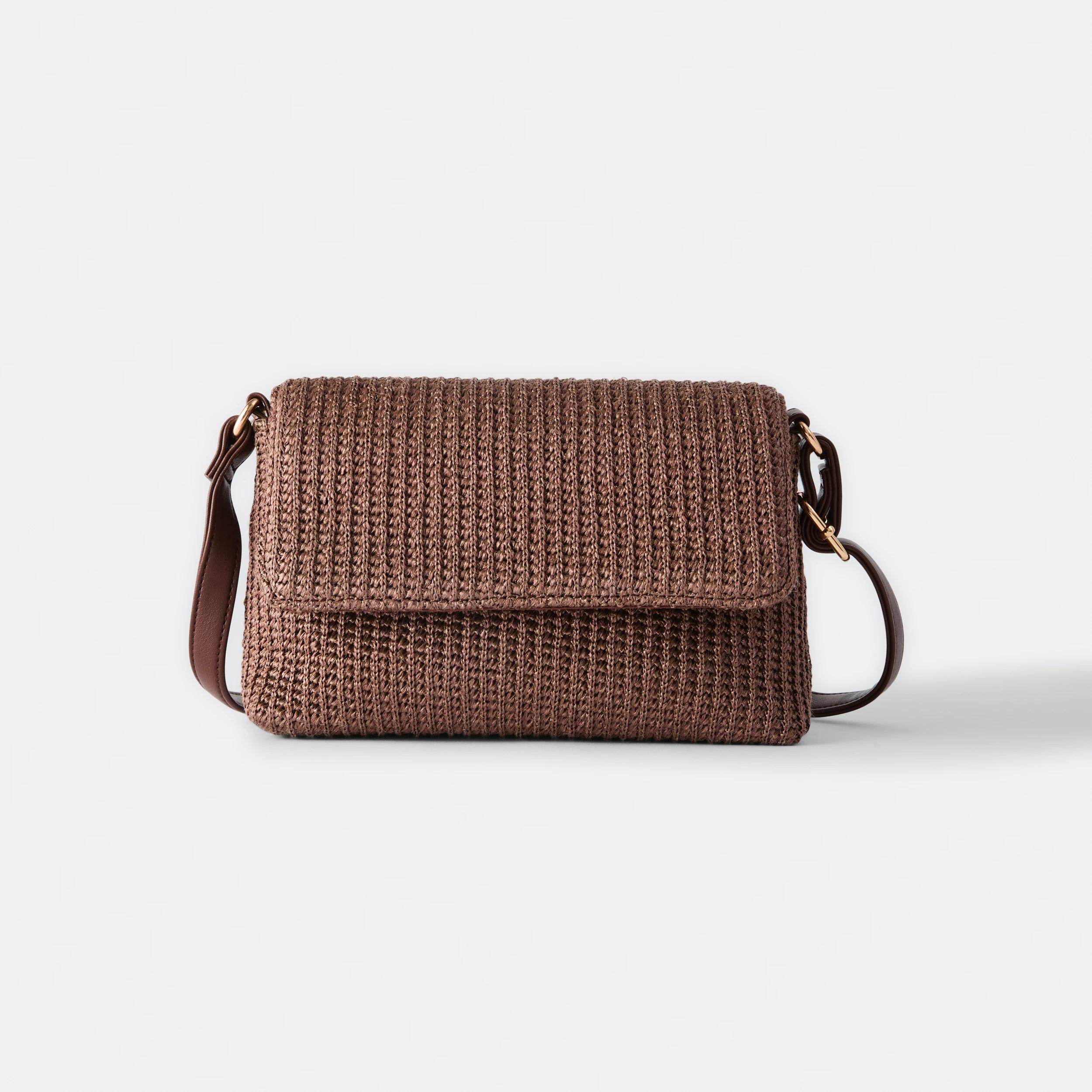 1 Straw Crossbody Bag Brown, 1 of 7