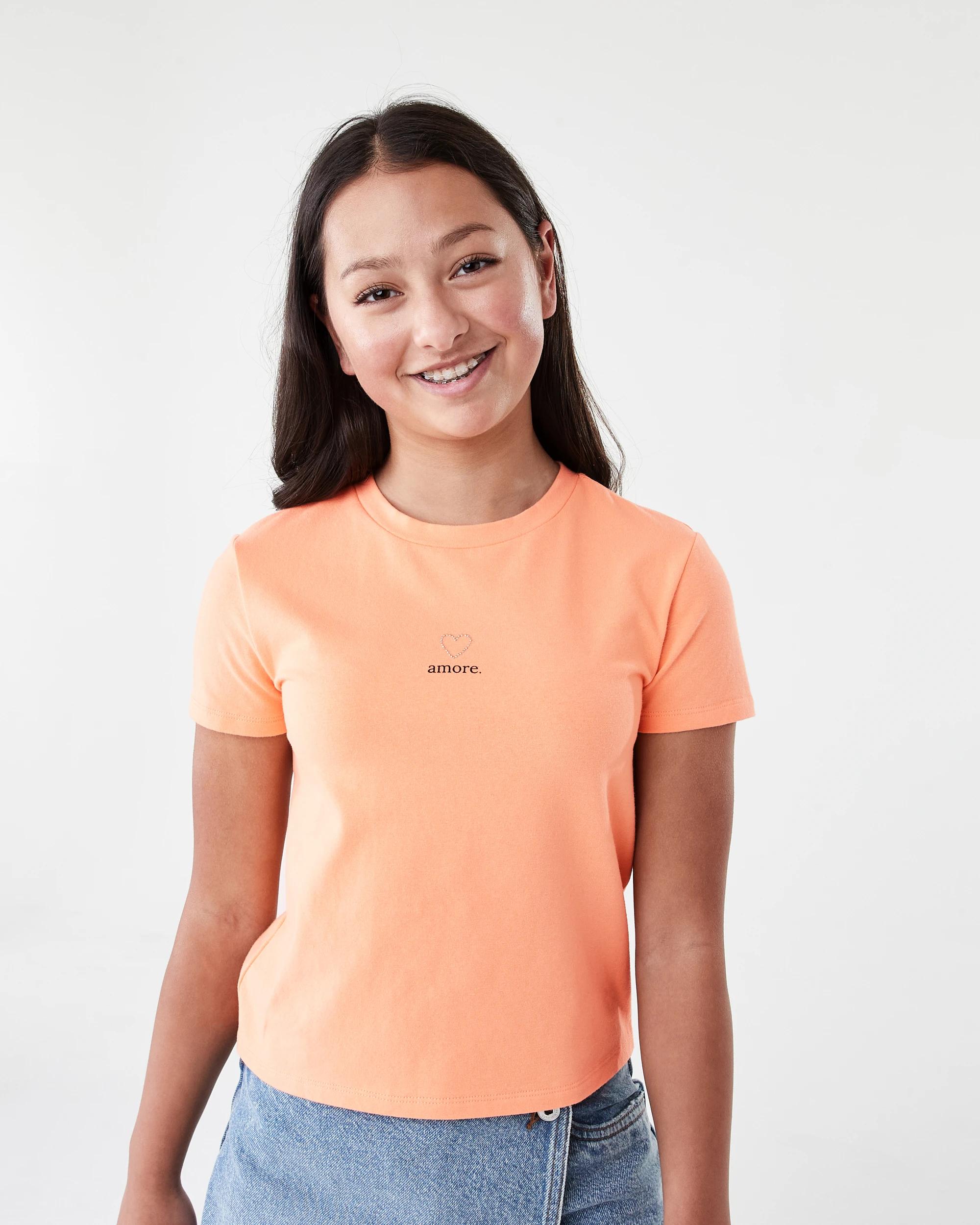 1 Short Sleeve Embellished Baby T-shirt Orng Heart, 1 of 7