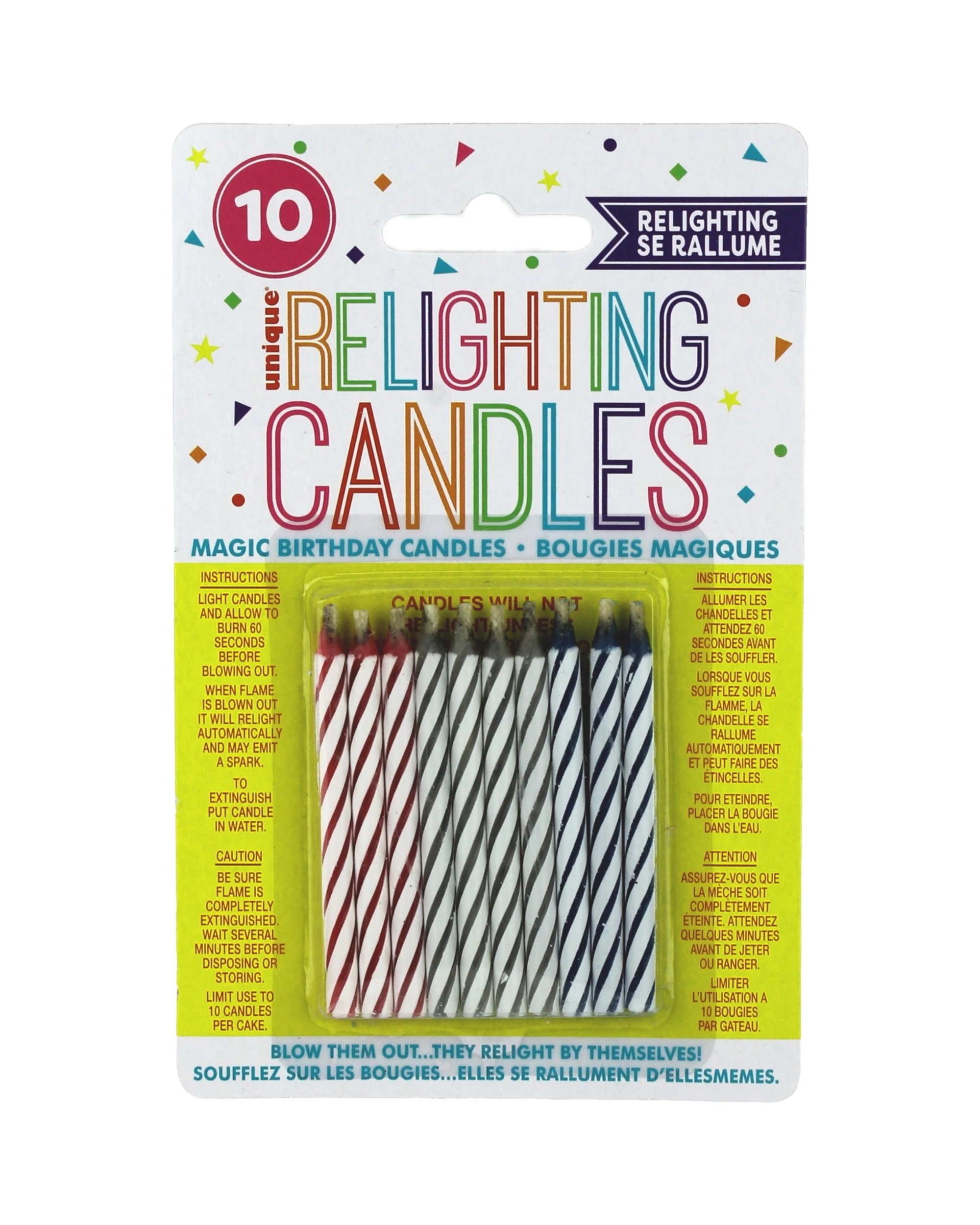 1 Unique Magic Relighting Birthday Candles Pack of 10 - Assorted, 1 of 1