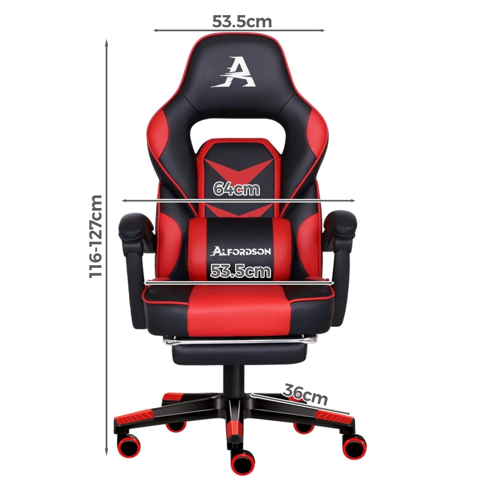 3 Alfordson Gaming Chair Office Seat Racing Lumbar Massage Footrest Executive - Red, 3 of 10