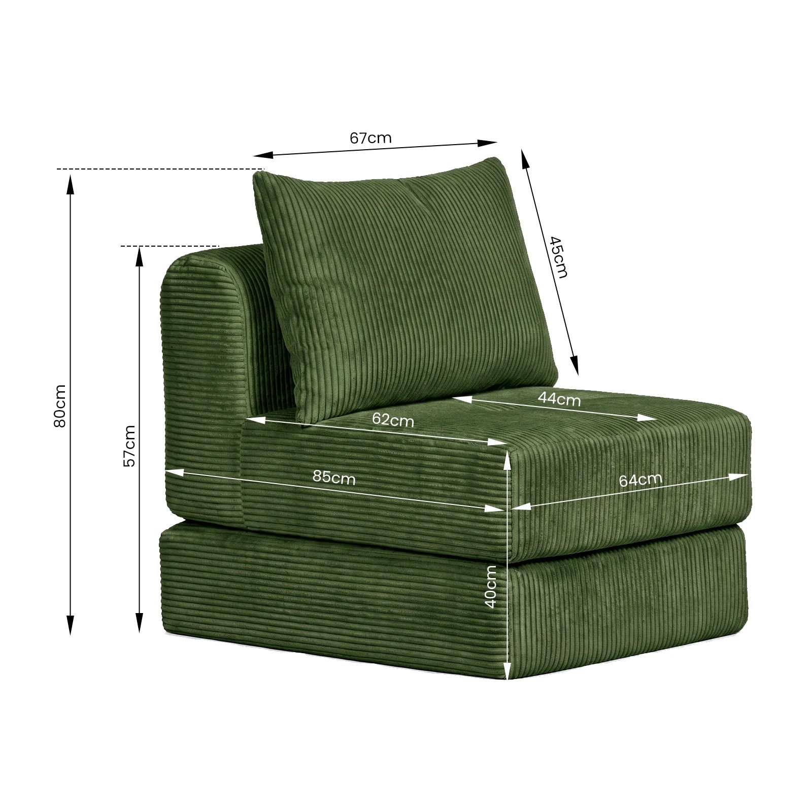 2 Advwin Stackable Sofa Lounger 2-in-1 Convertible Lounger Chair - Green, 2 of 4
