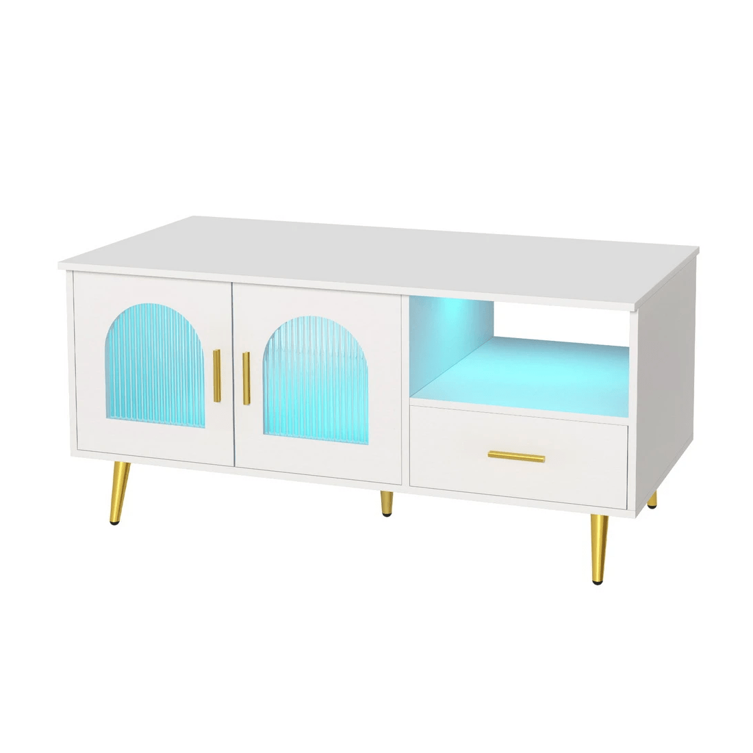 1 Artiss LED Coffee Table Shelf Drawer Storage - White, 1 of 7