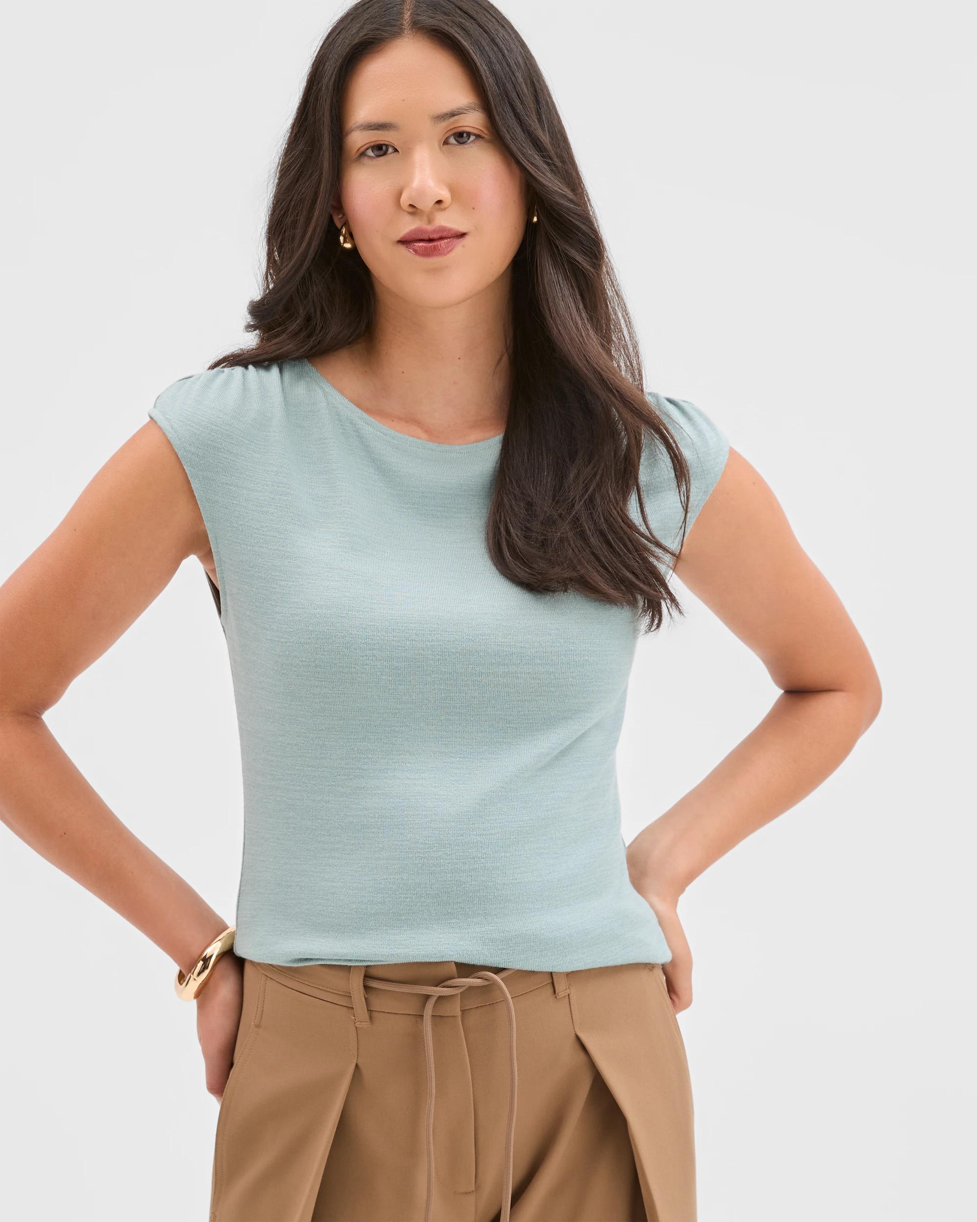 5 Preview Sleeveless Drape Tank Top SLATE, 5 of 5