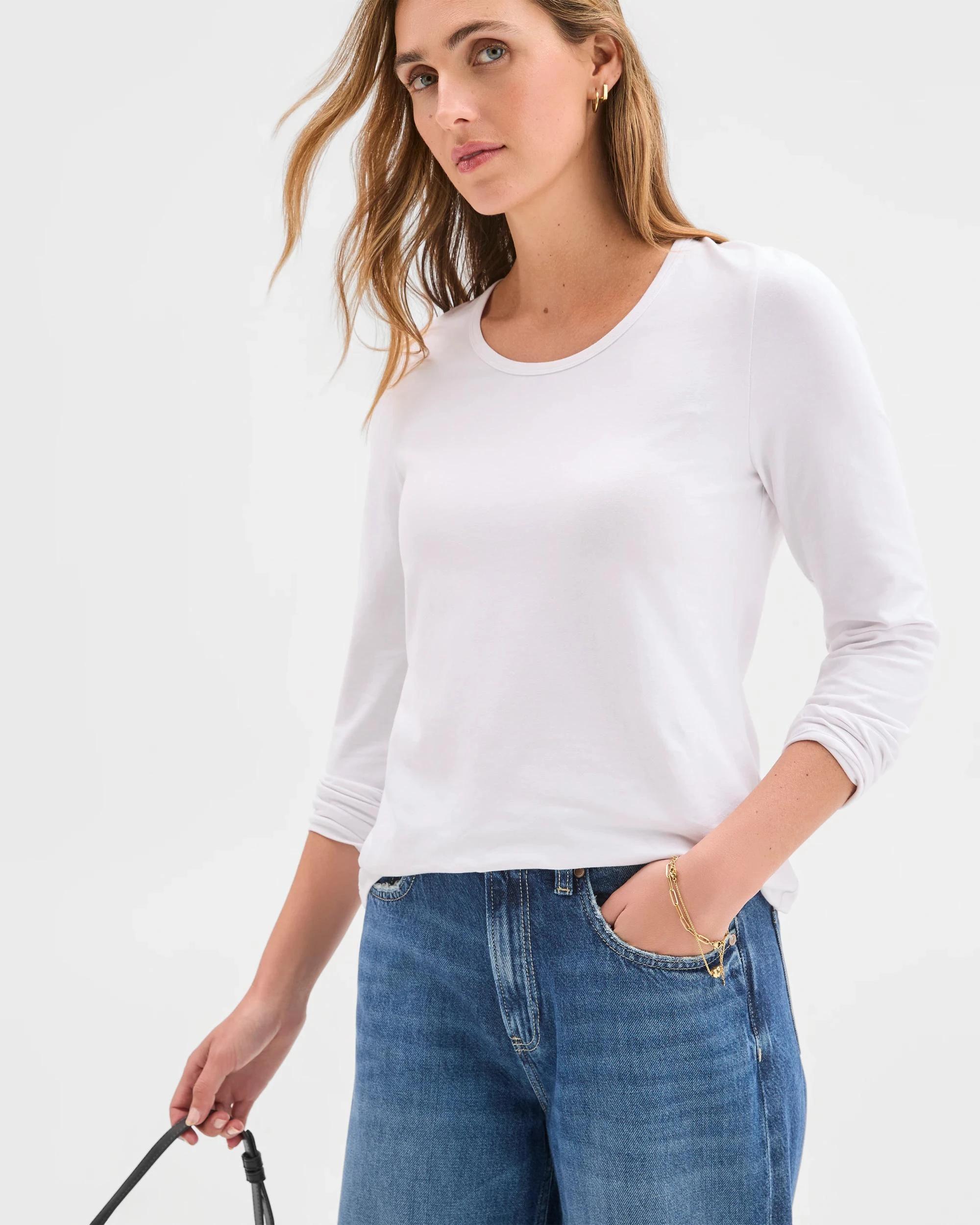 2 Target Woman Australian Cotton Long Sleeve Stretch Crew T-Shirt WHITE, 2 of 5