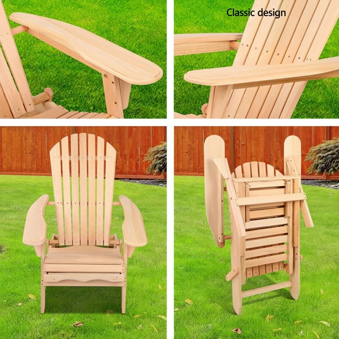 5 Gardeon Adirondack Outdoor Chairs Wooden Sun Lounge Patio Furniture Garden - Natural, 5 of 8