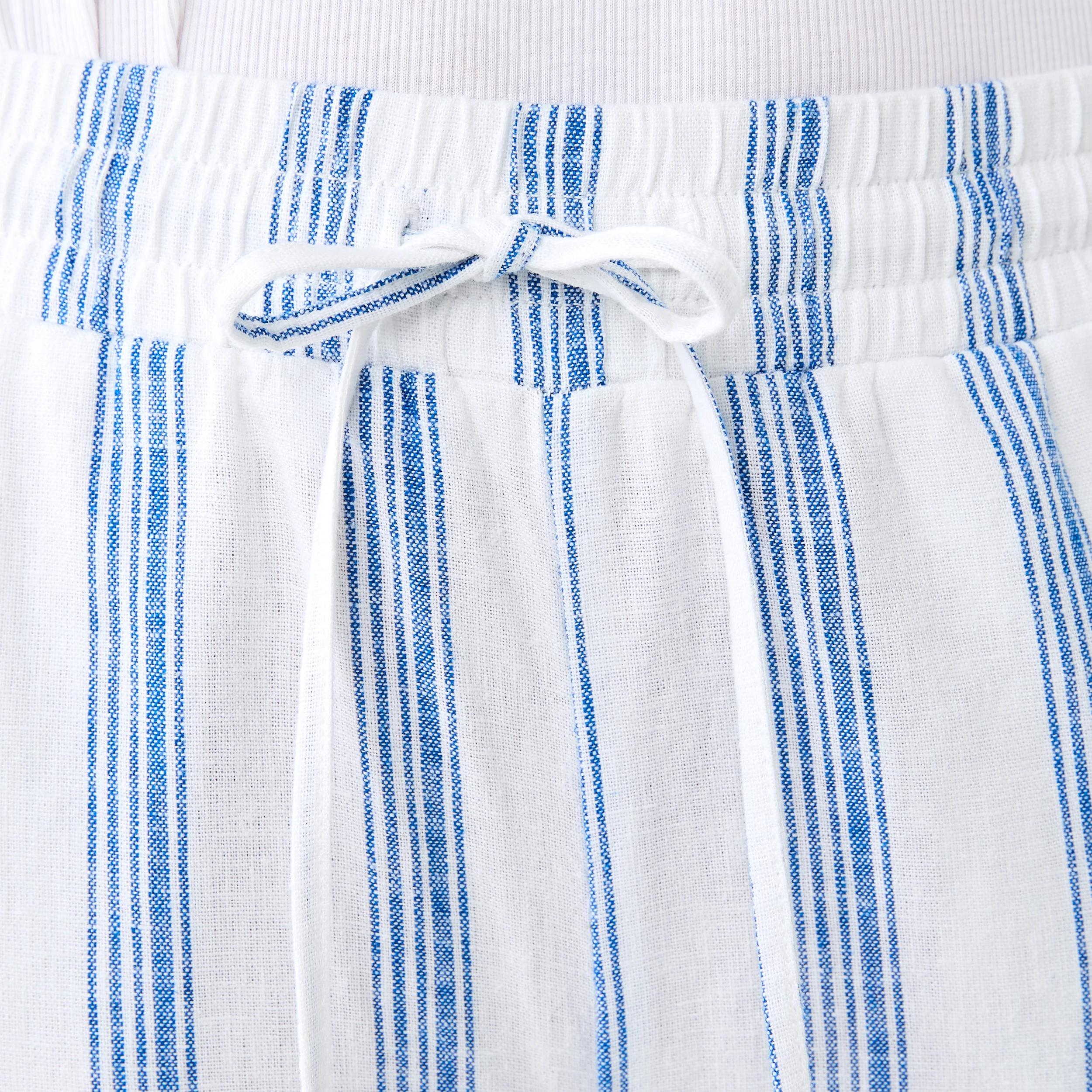 4 Linen Blend Wide Leg Pants Blue Strp, 4 of 5