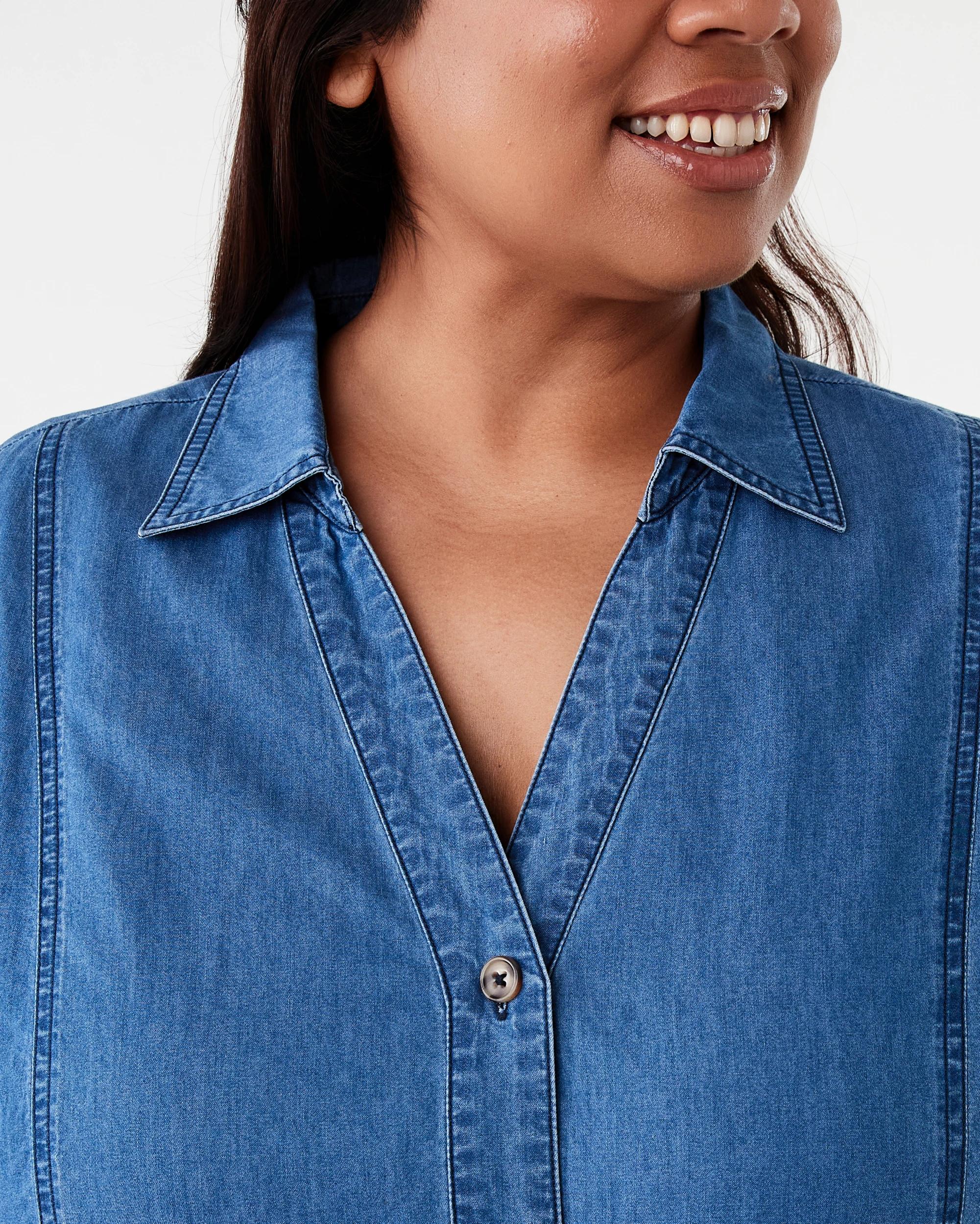 5 Curve Short Sleeve Button Through Midi Dress Blu M Wsh, 5 of 8