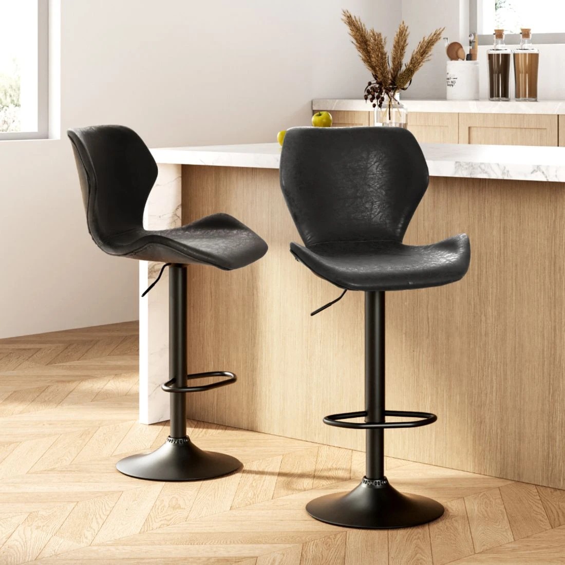 3 Artiss 2x Bar Stools Vintage Leather Gas Lift
 - black, 3 of 5