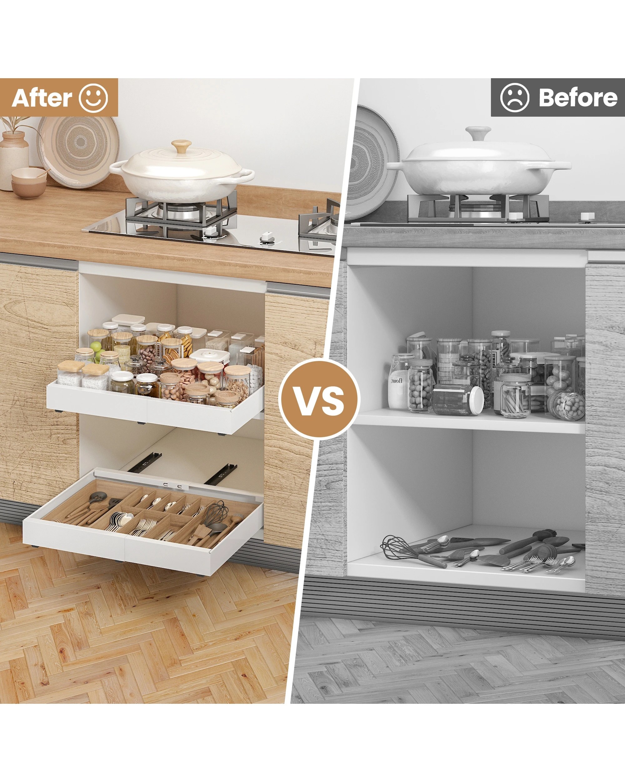 Advwin Extendable Cabinet Organizer With Pull Out 3 Slide Rails - White ...